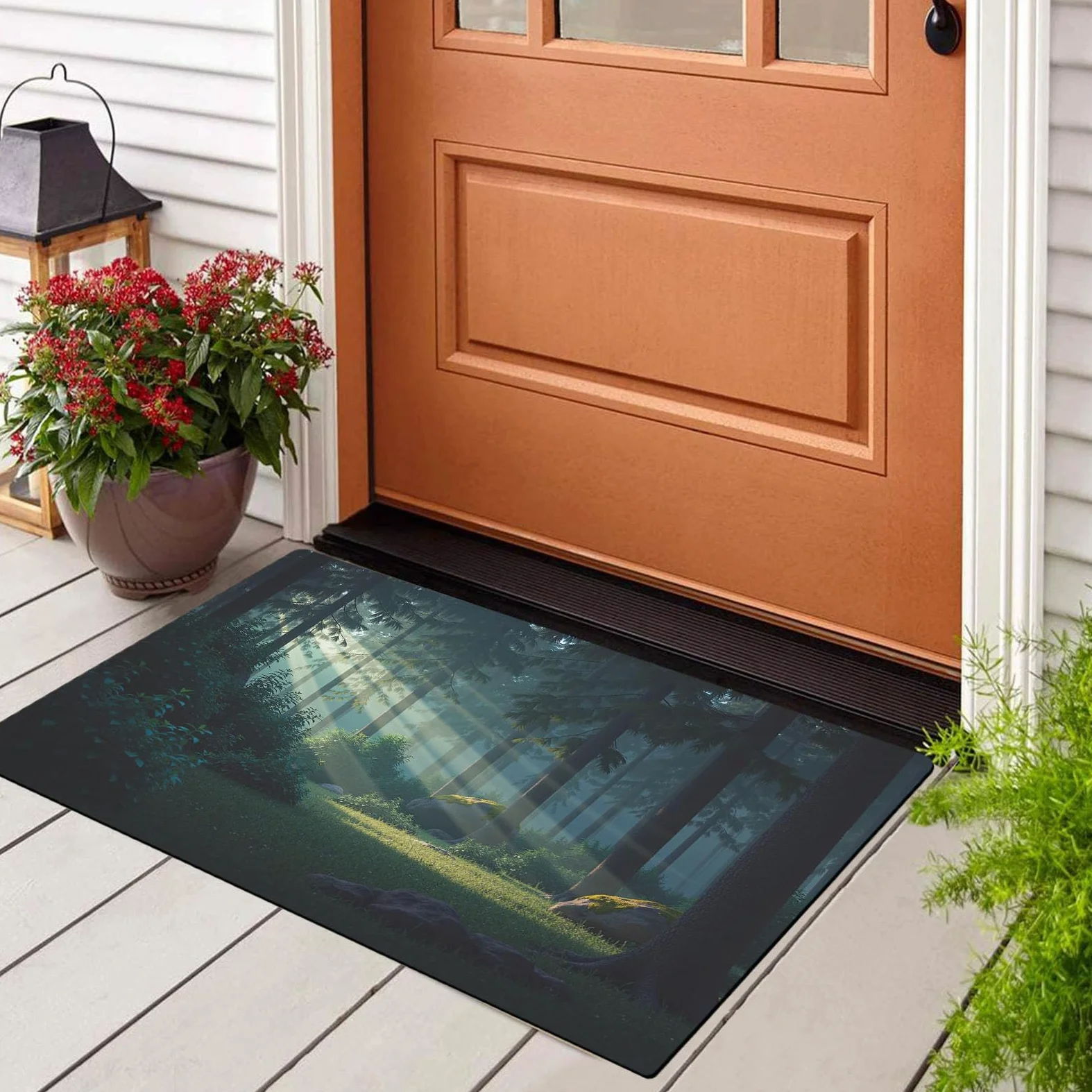 Paillasson de intérieur Antidérapant, Tapis de Guérison Paysage, Tapis Salle de Bain Flanelle Douce, Absorbant l'eau, pour Cuisine (Soleil Forêt, 80x120cm