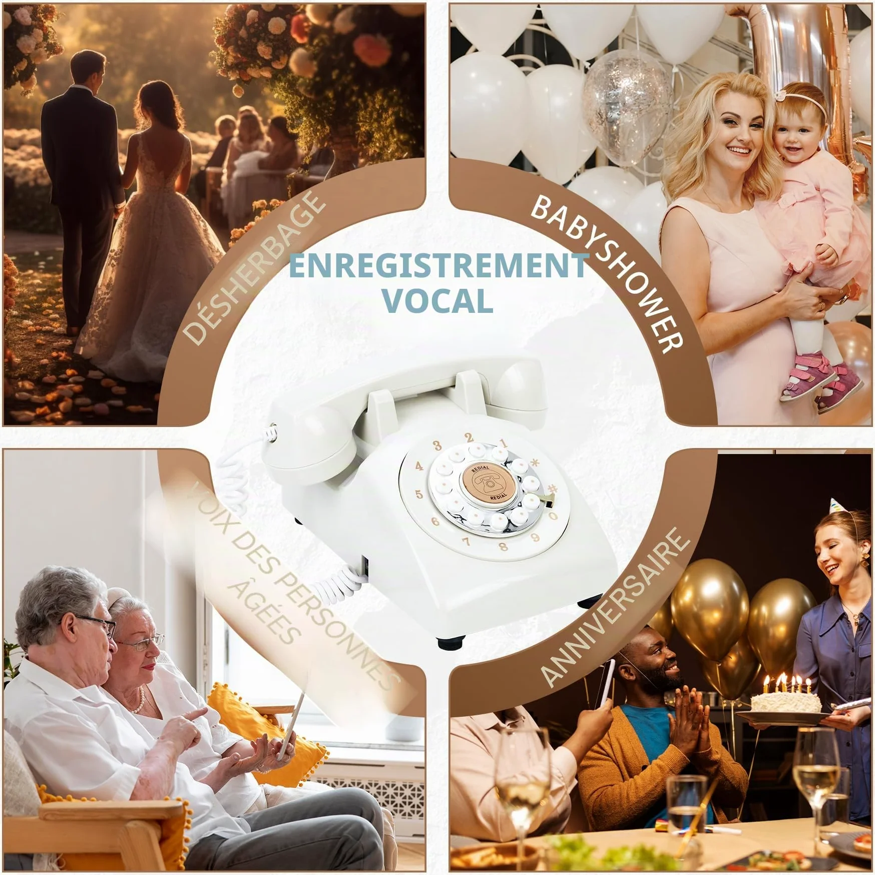 Livre d'or audio de mariage, mémoire de 32 Go, messages audio personnalisés, volume réglable, avec fonction de lecture des messages, convient à tous les types de fêtes(Blanc pur)