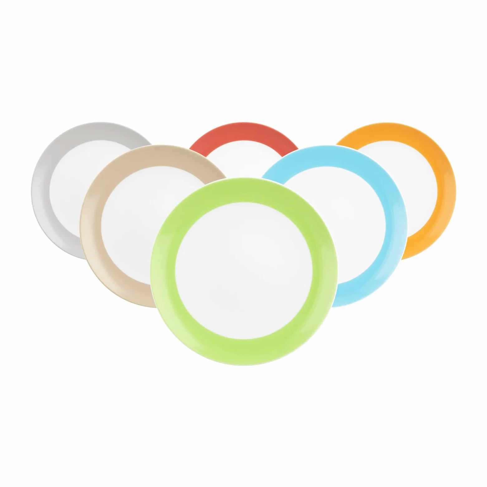 Seltmann Weiden Liberty Pure Colors Mixed Lot de 6 assiettes à pain, petites, avec bord coloré, passent au lave-vaisselle et au micro-ondes, en porcelaine, multicolores, 17,5 cm