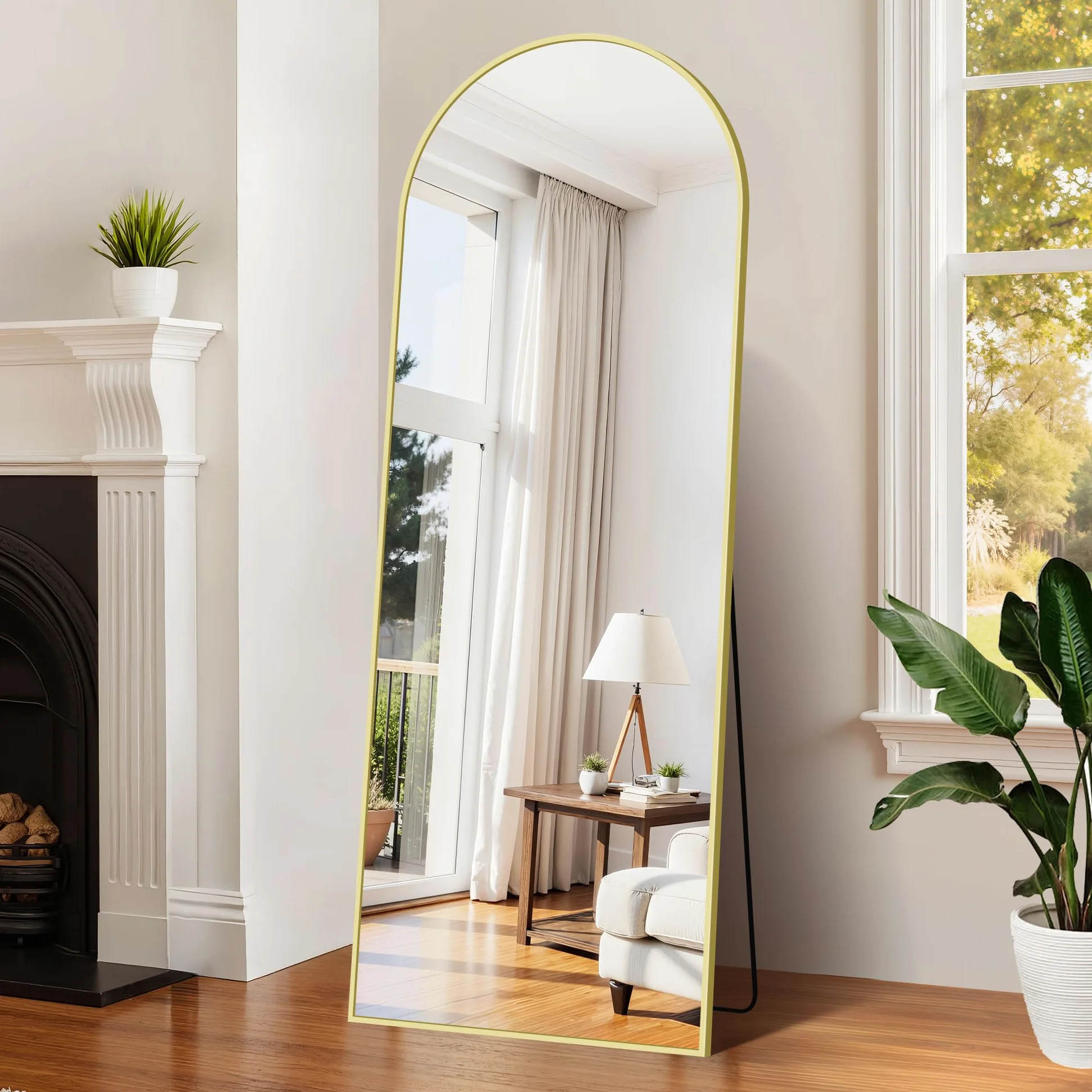 WOLIBEER Miroir sur Pied 179 x 65 cm, Grand Miroir Arqué en Pleine Longueur avec Cadre en Aluminium Doré, Miroir Mural sur Pied pour Salle de Bain, Chambre à Coucher, Entrée, Couloir, Vanité