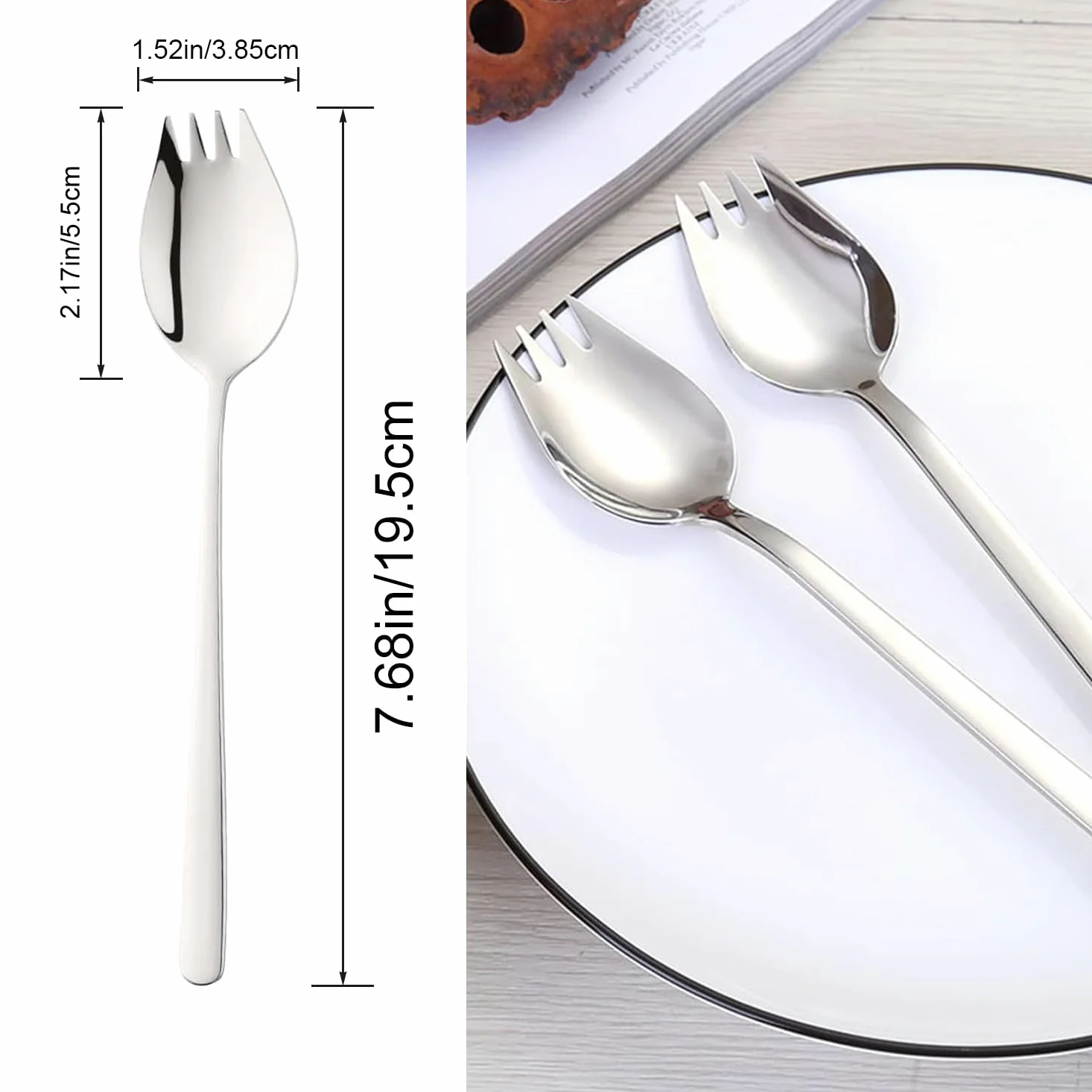 Lot de 6 fourchettes SUS304 avec manche long de 20 cm et fourchettes de buffet robustes, cuillère 2 en 1, fourchette à nouilles portable réutilisable, ustensiles multifonctionnels pour le camping, les