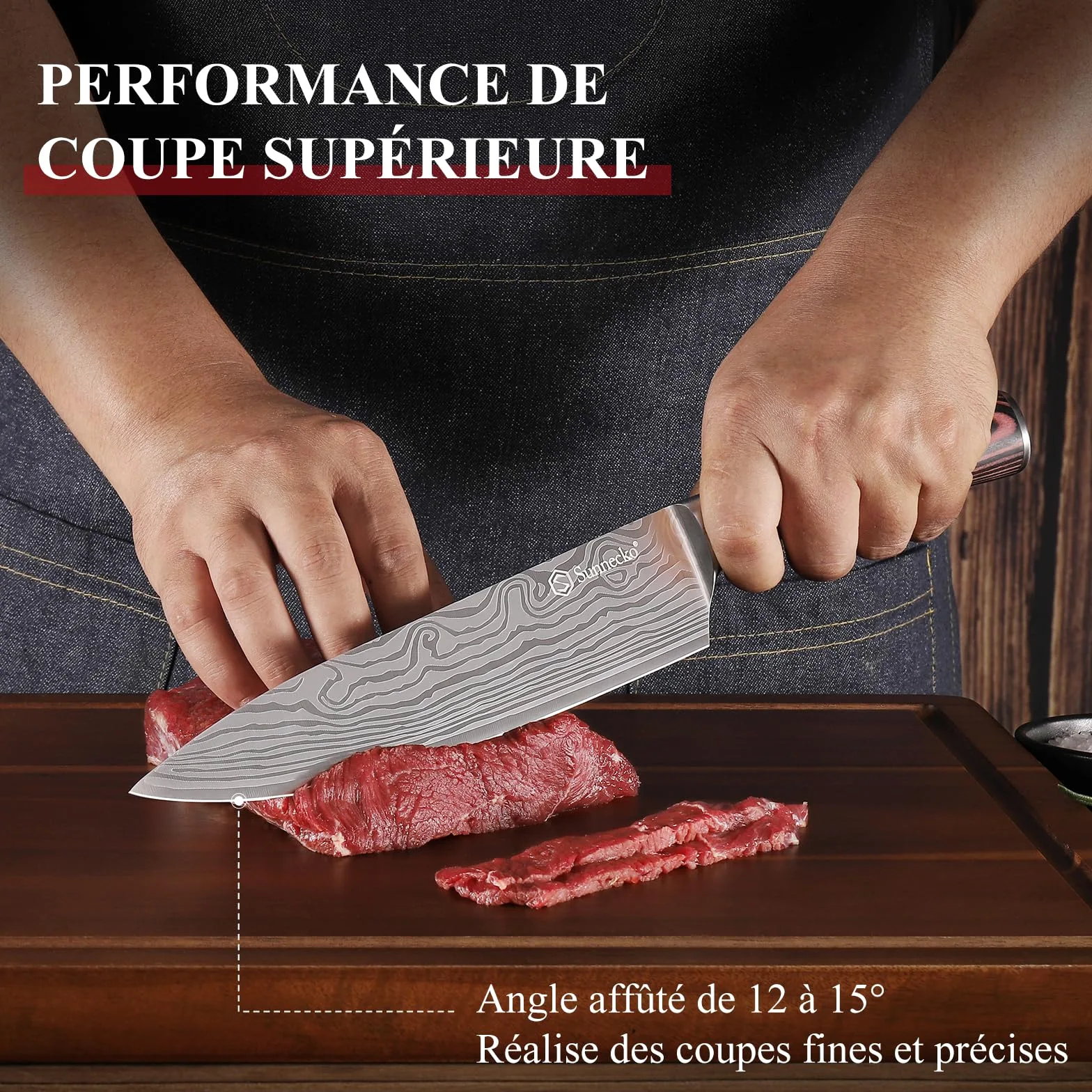 Sunnecko Set Couteau Cuisine Professionnel - Couteaux de Cuisine Japonais 5 Pièces en Acier Inox Lasé, Couteau Office Chef Santoku Pain Légume