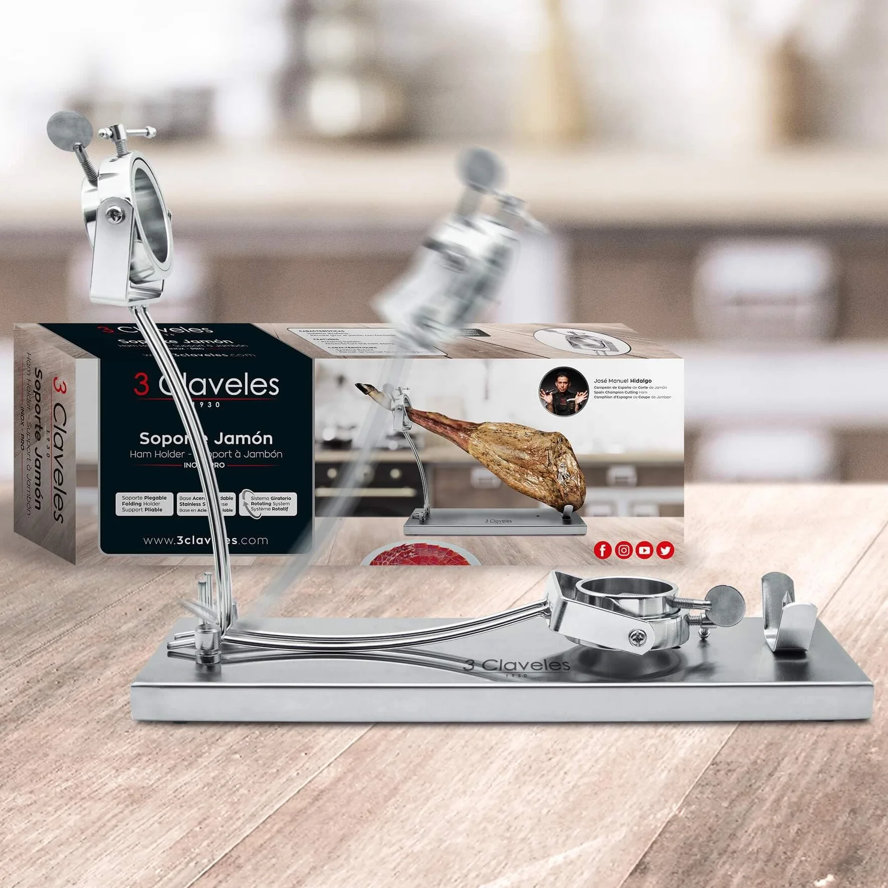 Support à jambon en acier inoxydable 3 Claveles Tête rotative