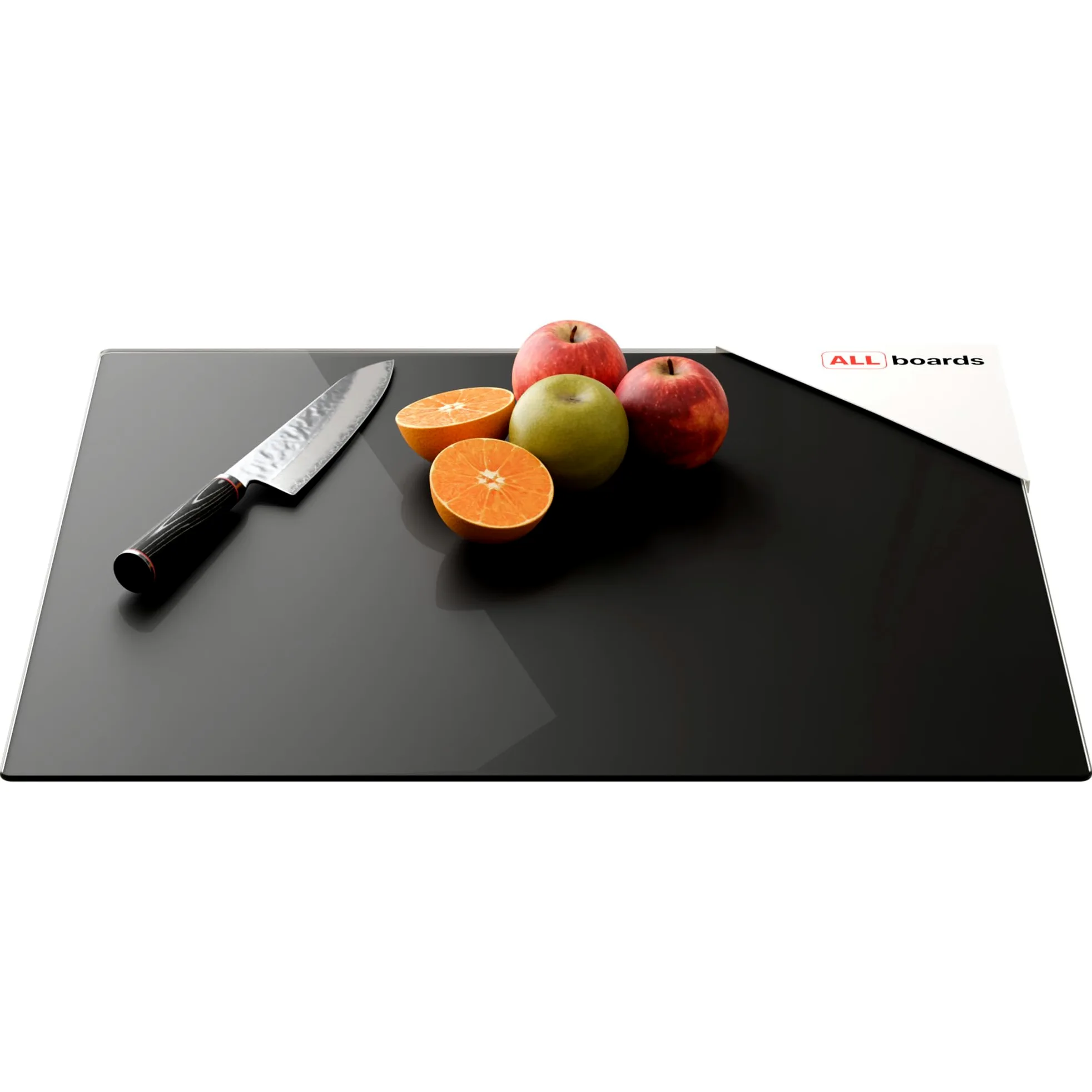 ALLboards Plaque de Protection en Verre Trempé Universel et Multifonction 60x52cm avec Style Noir Sombre, Planche à Découper, Plateau en Verre