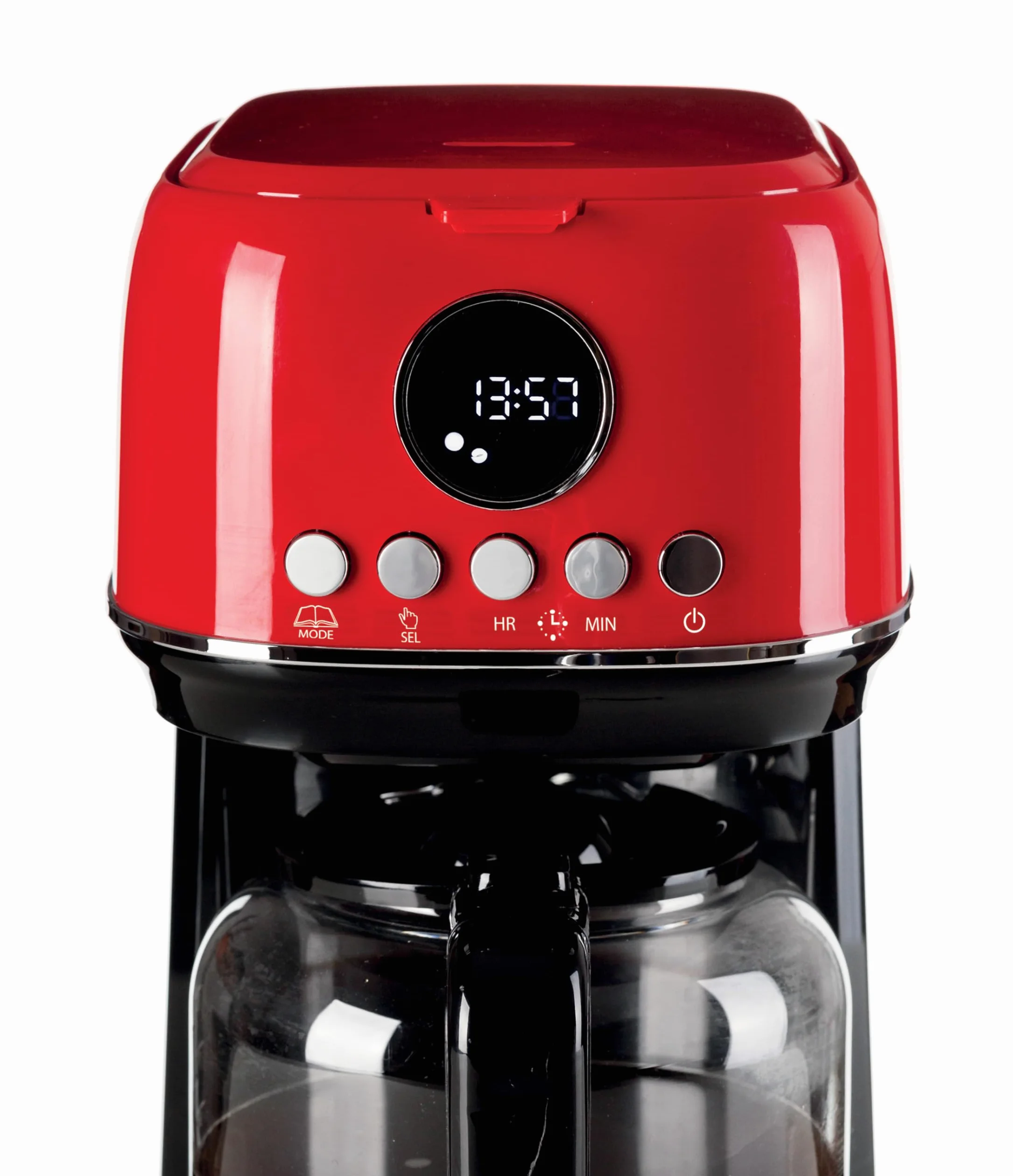 Ariete, Moderna 1396 Cafetière Filtre, Préparez Jusqu'à 15 Tasses de Café Américain, Carafe en Verre Trempé, Base Chauffante, Écran LCD, Filtres Amovibles et Lavables, Rouge