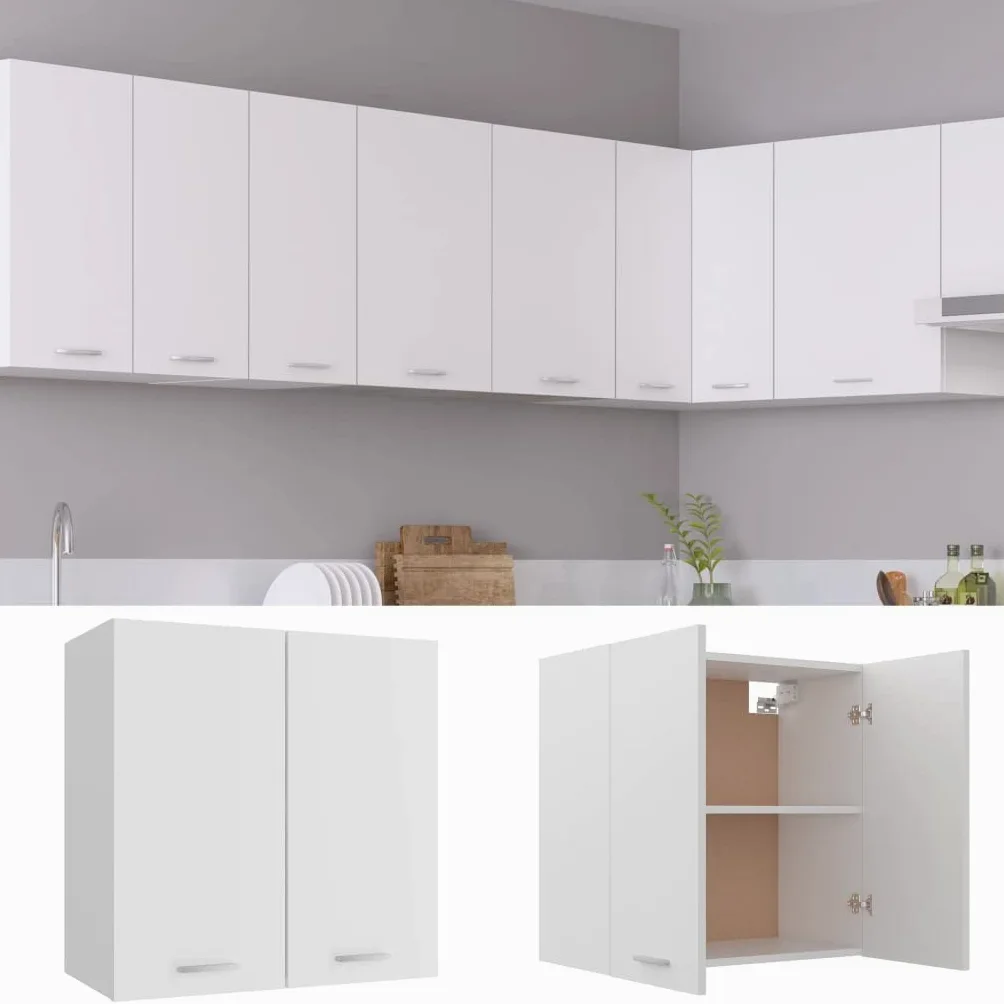 vidaXL Armoire Murale Lyon, 60x31x60 cm, Bois reconstitué, Blanc, Meuble Suspendu, Rangement Salle de Bain & Cuisine, Charge Max 60 kg