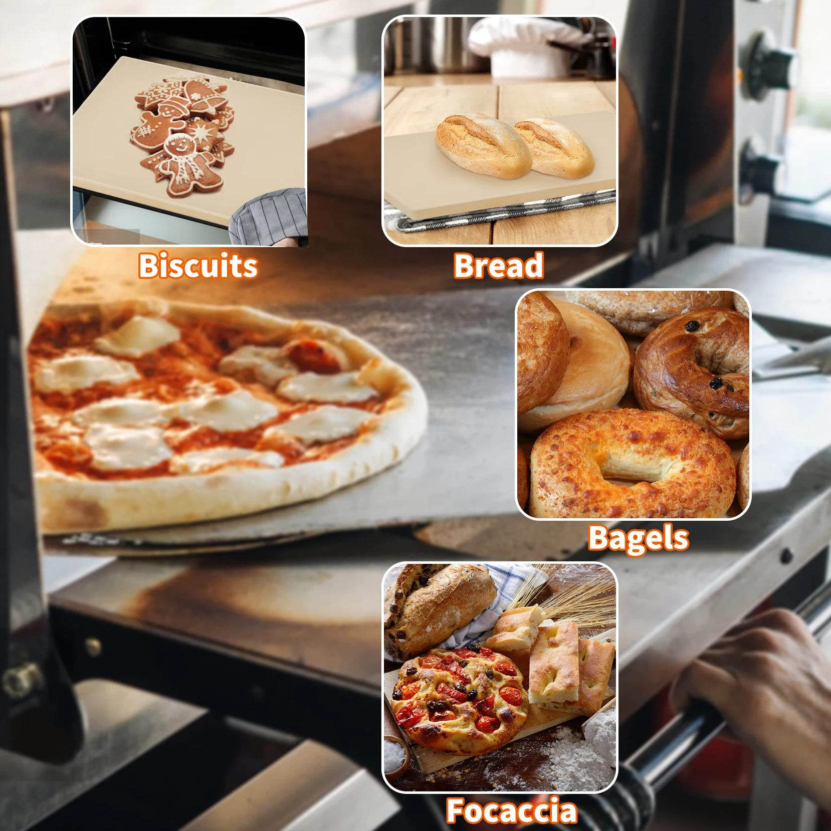 Mimiuo Pierre à Pizza avec Pelle, Kit Pierre Pizza Rectangulaire 38x30 cm et aluminium Pelle à Pizza 71,5cm- ensemble d'outils à pizza pour Four & gril à gaz et barbecue à charbon
