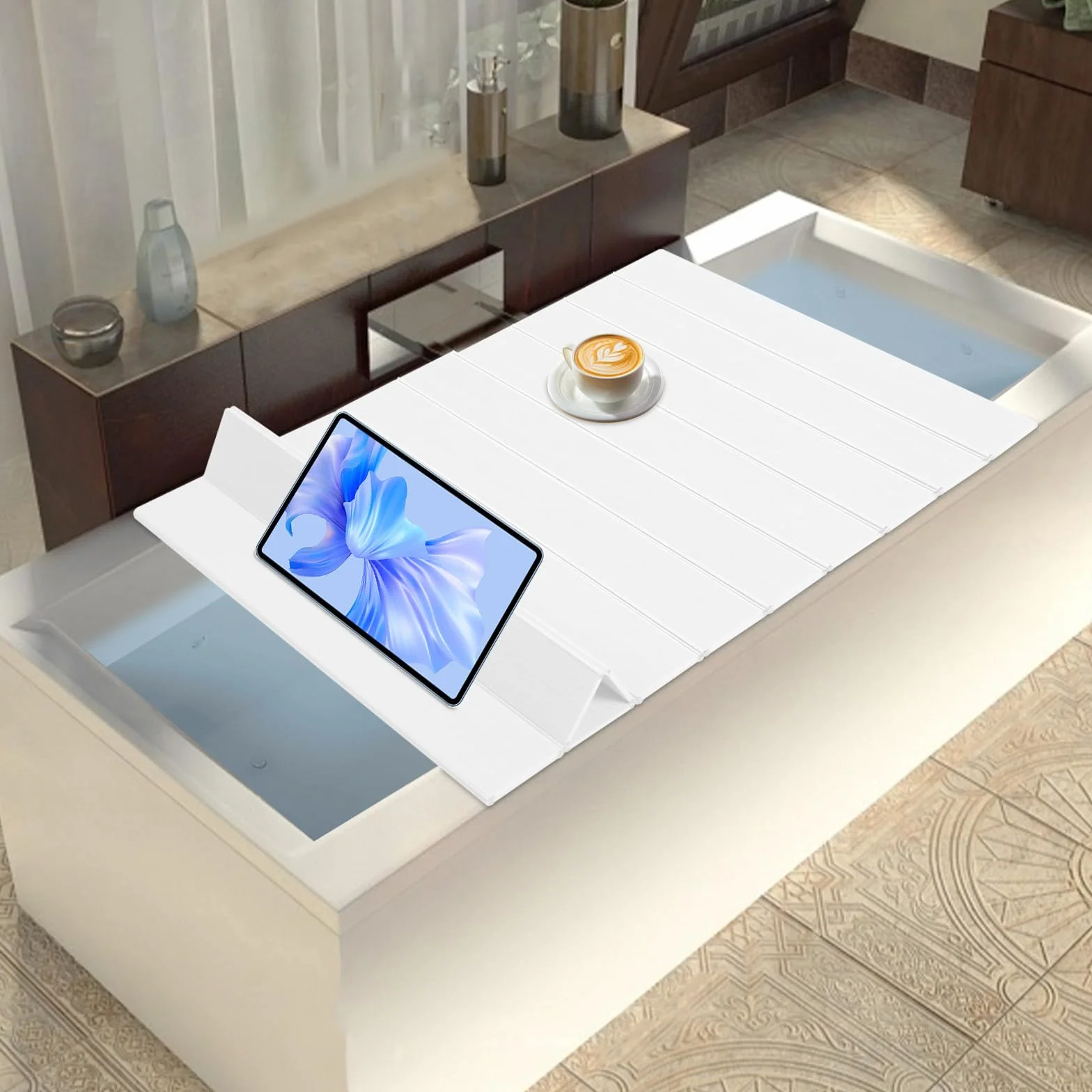 Housse de baignoire pliable, 160 x 70 cm, imperméable et résistante à la poussière, en PVC, isolation pour baignoire et spa, charge maximale 5 kg (blanc)