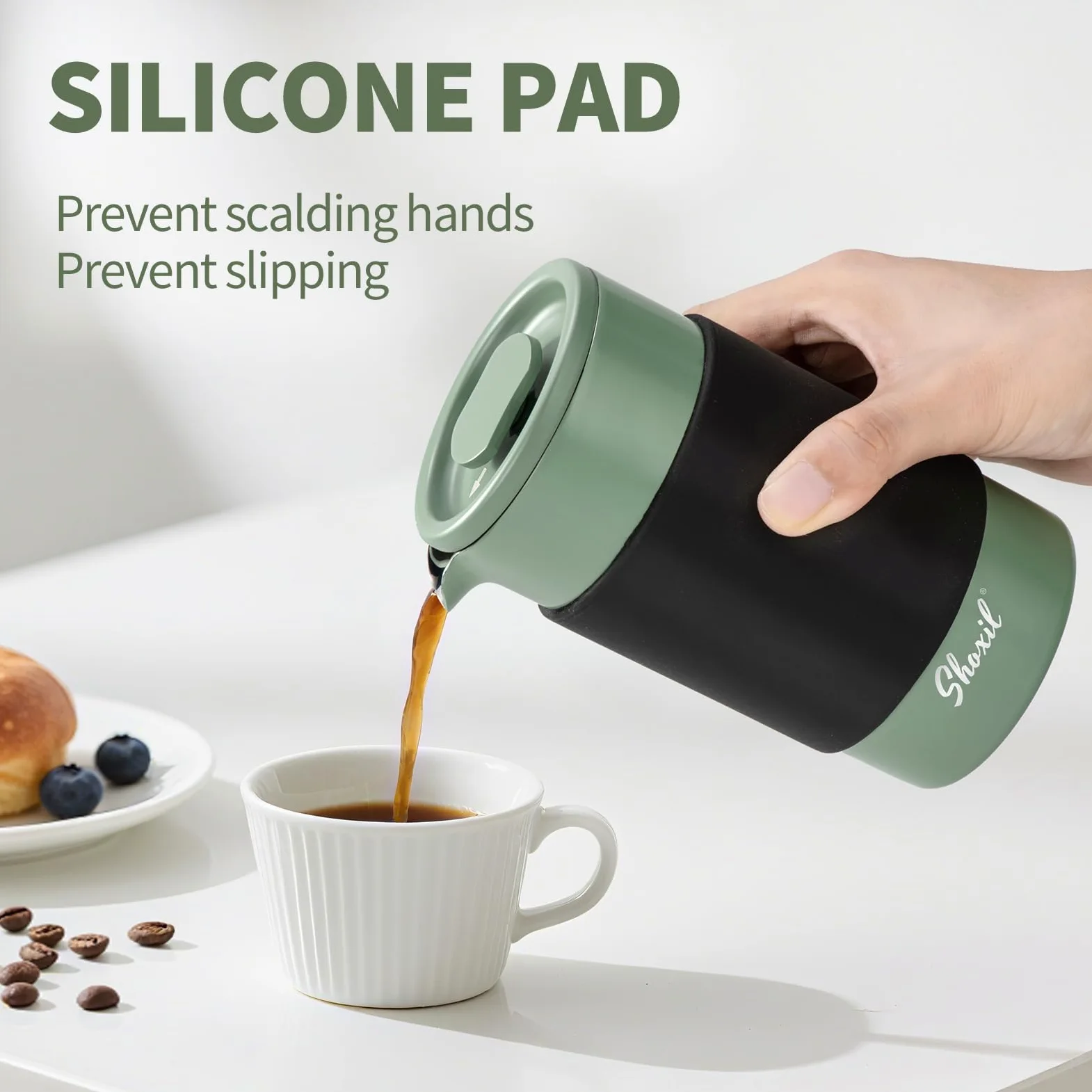 French Press Thermo – 350ml Stainless Steel Coffee Press, 2 Cup Cafetiere for Ground Coffee, Portable French Press