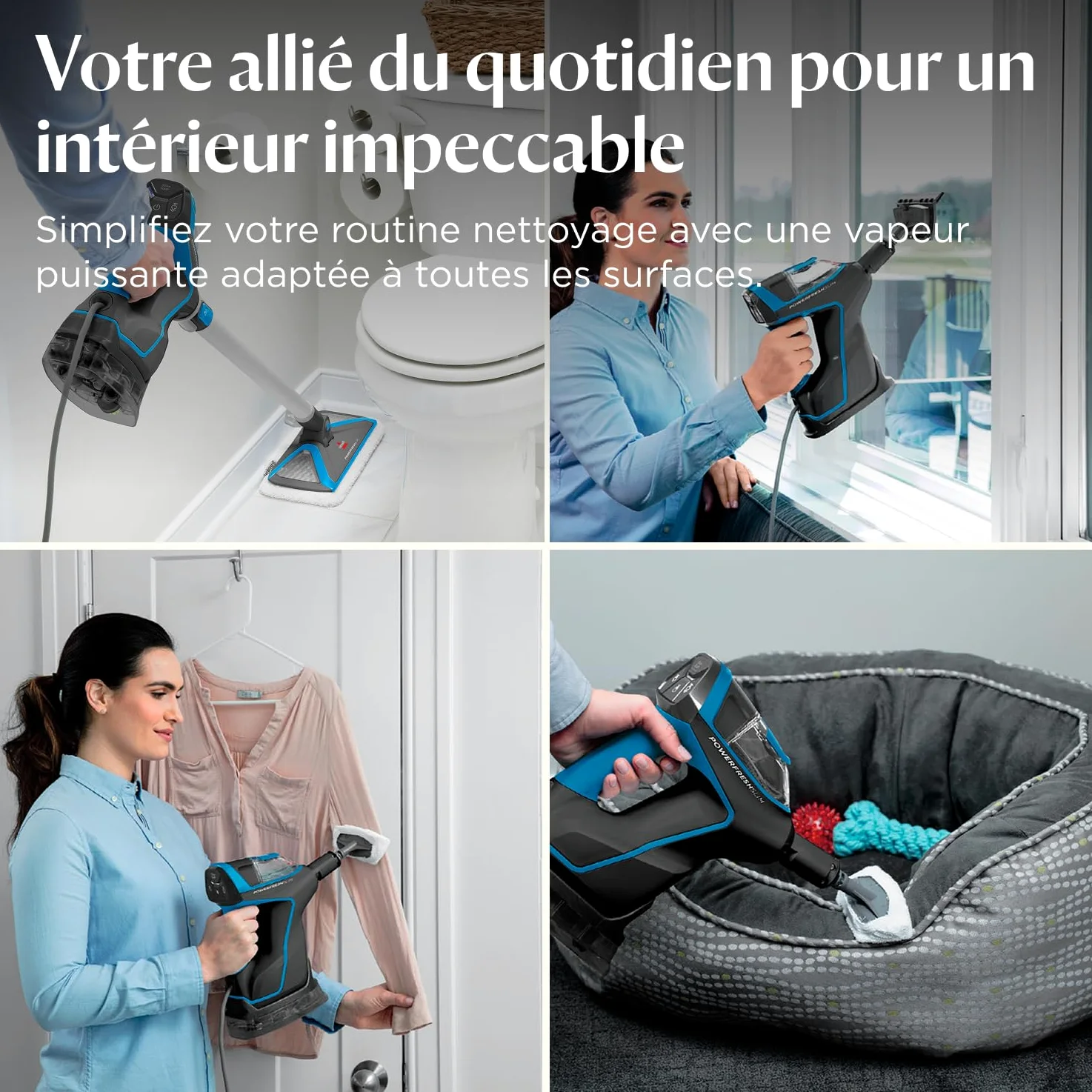 BISSELL PowerFresh Slim Steam, Nettoyeur vapeur 3 en 1, Passe du nettoyeur vapeur pour sols au nettoyeur vapeur portable, Nettoyeur portable léger et multi-usage, Access. inclus, 1600W, 4268N