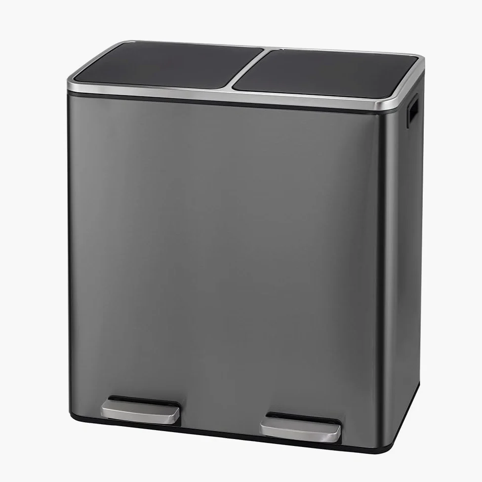 Panana Poubelle 60 L (2 x 30 litres), Système de Tri Sélectif de Cuisine - Poubelle à Pédale en Métal à Fermeture Douce avec Couvercle Hermétique pour Cuisine (Gris)