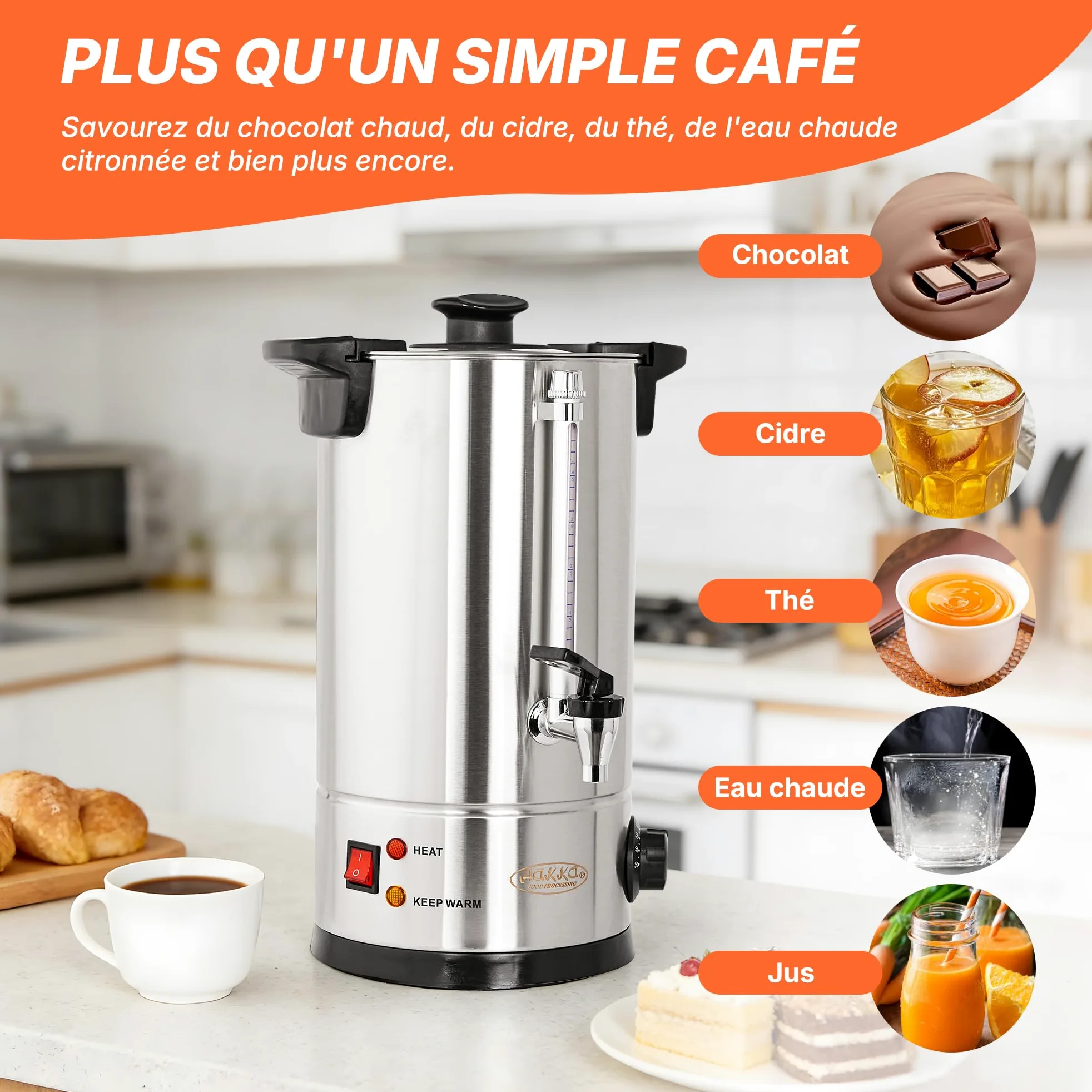 Hakka Percolateur à Café 7L/50 Tasses, Professionnelle Percolateur en Acier Inoxydable, Grand Distributeur de Café, Commercial Percolateurs électrique avec Indicateur de Niveau D'eau (Max: 5,7L)