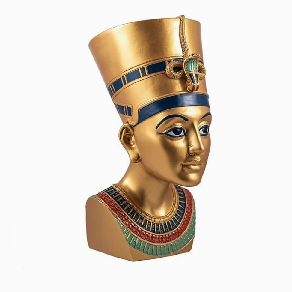 Figurine Buste De La Reine Néfertiti De L'Egypte Ancienne 25 Cm. Statue De Sculpture Dorée