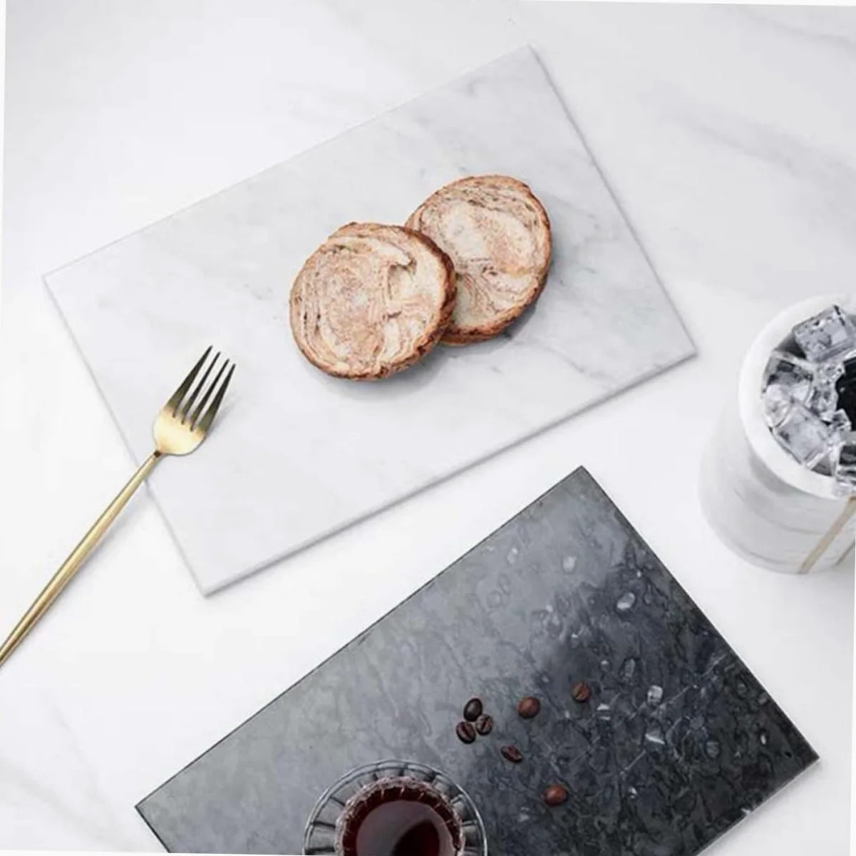 Veemoon Planche à Découper en Marbre Blanc Non Adhérente Odeur, Plateau Multifonction Cuisine et Pâtisserie, Design Nordique Élégant pour Rangement Maison