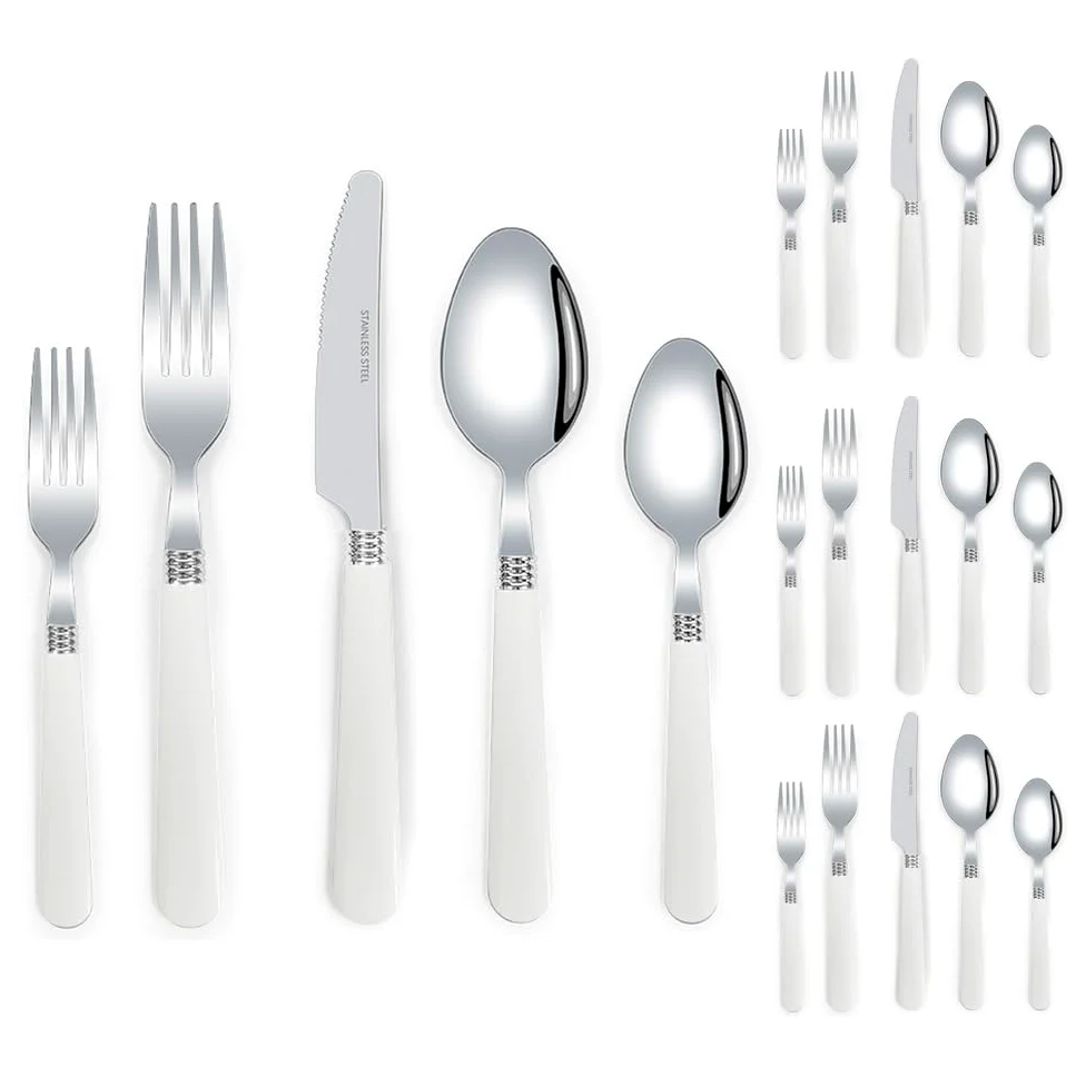 Poignée en Plastique Épaissie Cuisine Acier Inoxydable Argenterie Vaisselle Couverts Ensemble De Couverts Couteau À Steak Fourchette Cuillère Cuillère À Café (Blanc,20 pièces)