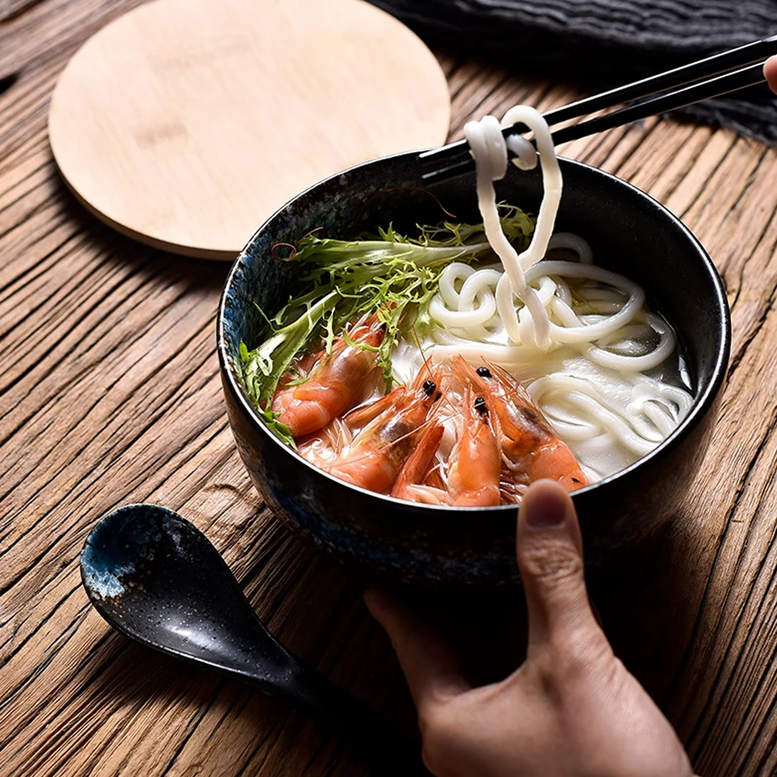 Bol japonais avec couvercle, bol de ramen en céramique, lot de 2 bols de ramen en céramique vintage bol de riz dessiné à la main bol de nouilles instantanées,A5