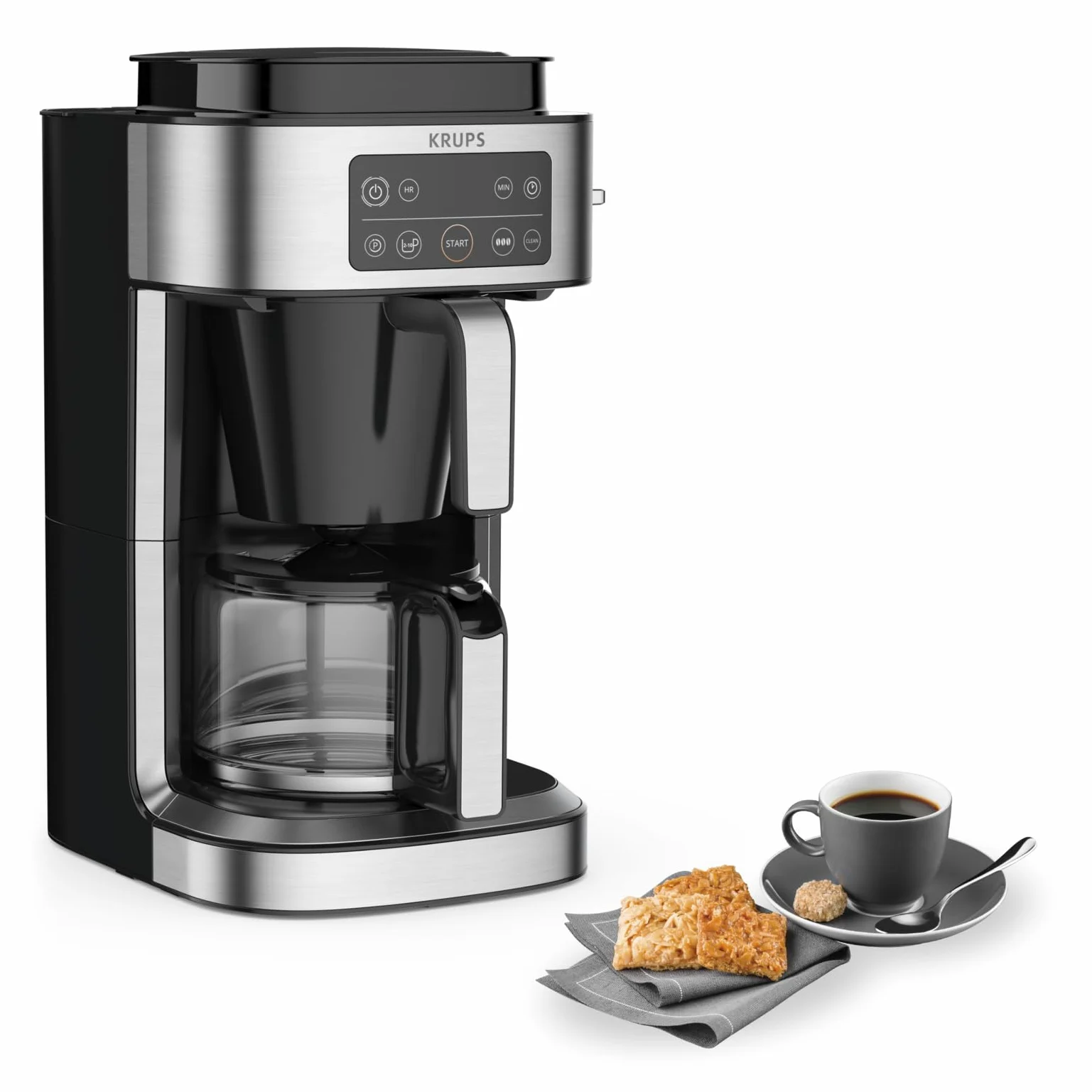 Krups Cafetière filtre Aroma Partner, Bac à café hermétique intégré, Dosages automatiques et précis grâce au système de levier intelligent, 10 à 15 tasses, Capacité 1,25 L KM760D10