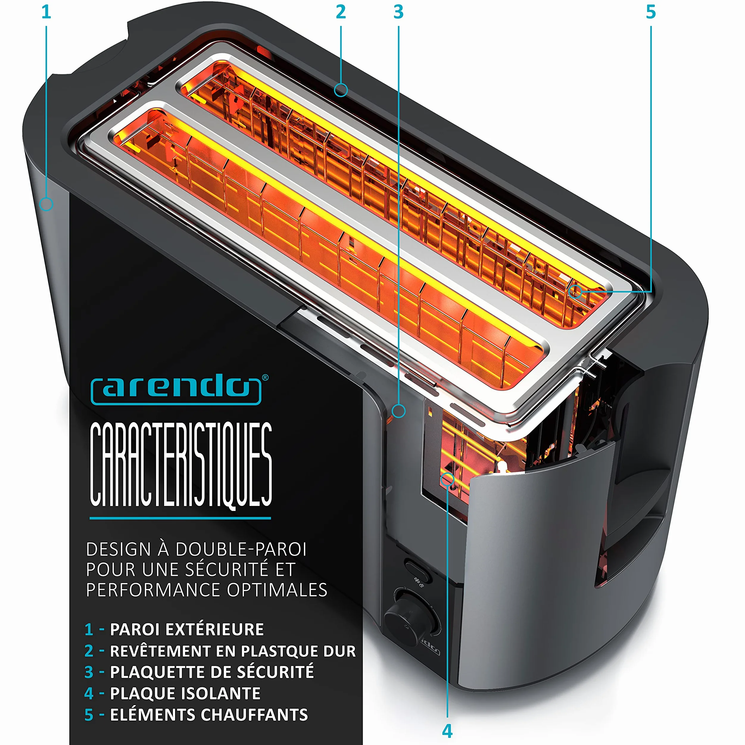 arendo - Grille Pain 2 Larges Fentes 4 tranches écran Digital - Grille-Pain Automatique 3en1-1500W - 6 Niveaux réglable décongélation réchauffe viennoiseries Plateau à miettes -Toaster Cool Grey