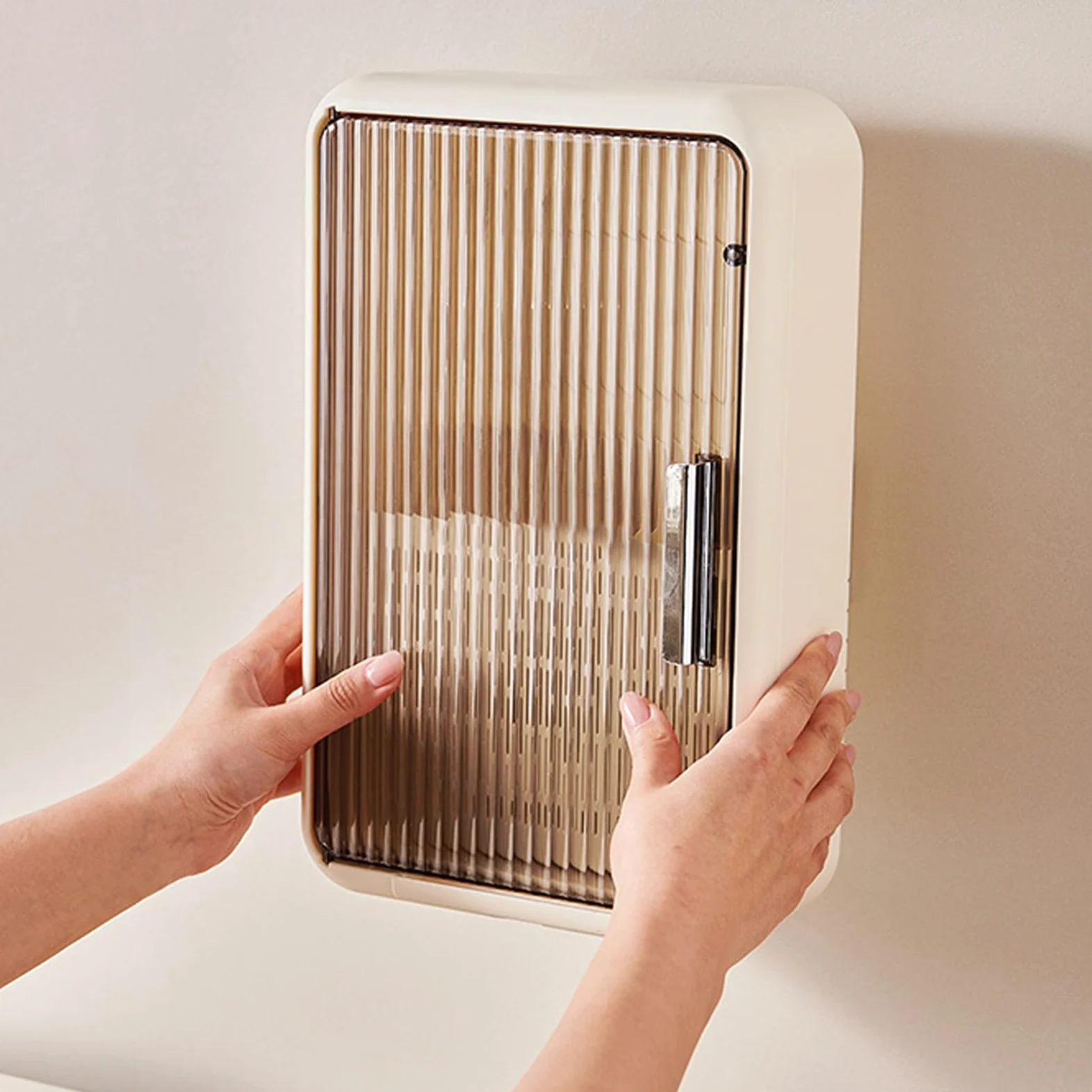 TOPINCN Organiseur mural pour baguettes drainant et anti-poussière avec couvercle, convient pour louches, fourchettes et plus (couleur crème)