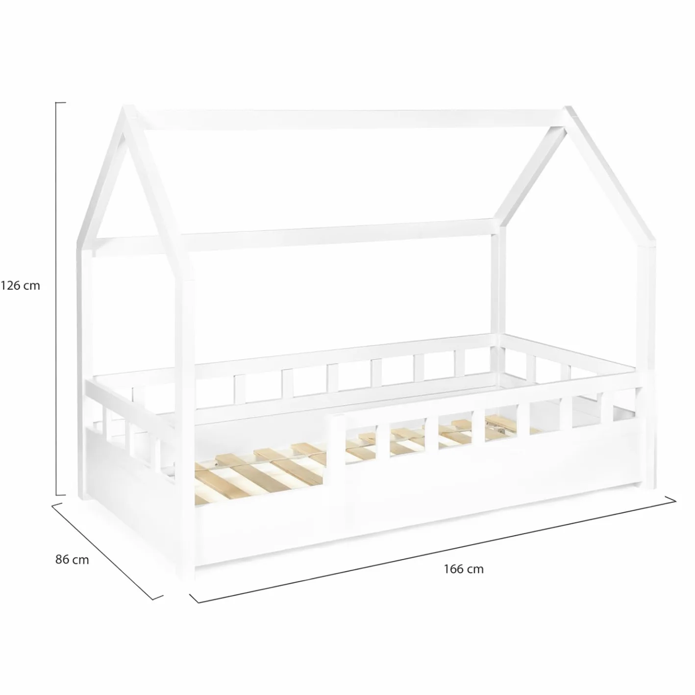 IDMarket - Lit cabane Enfant 80 x 160 CM NEREE Blanc avec sommier et barrières
