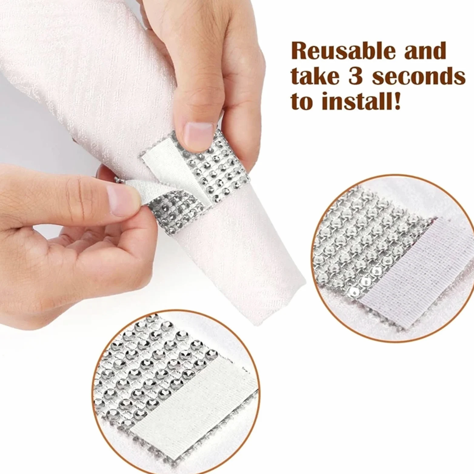 Lot de 200 ronds de serviette en strass pour décoration de mariage (noir)