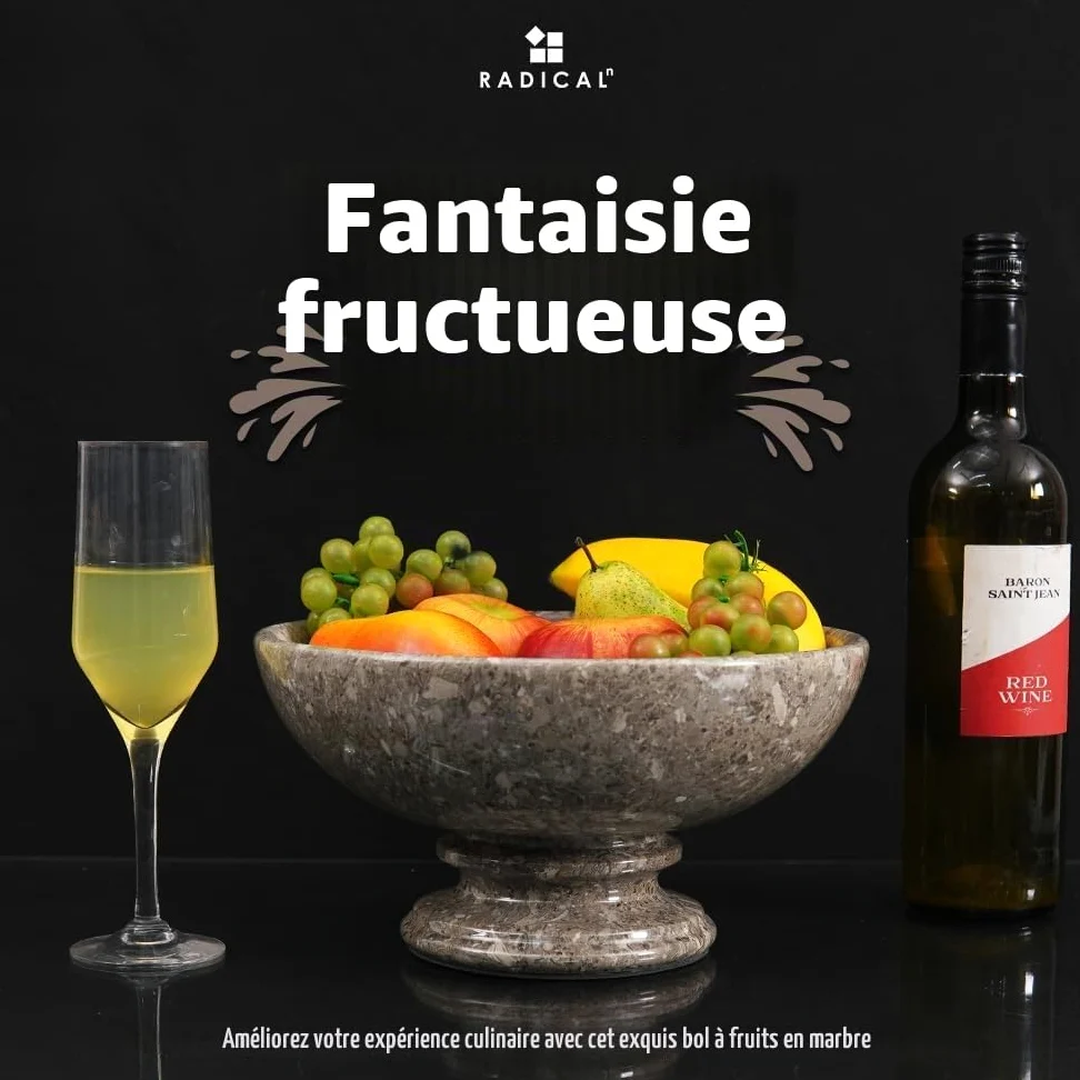 Radicaln Coupe à fruits Marble Oceanic 25 cm, faite main, pour la décoration du comptoir de cuisine, la table à manger et autres accessoires de cuisine