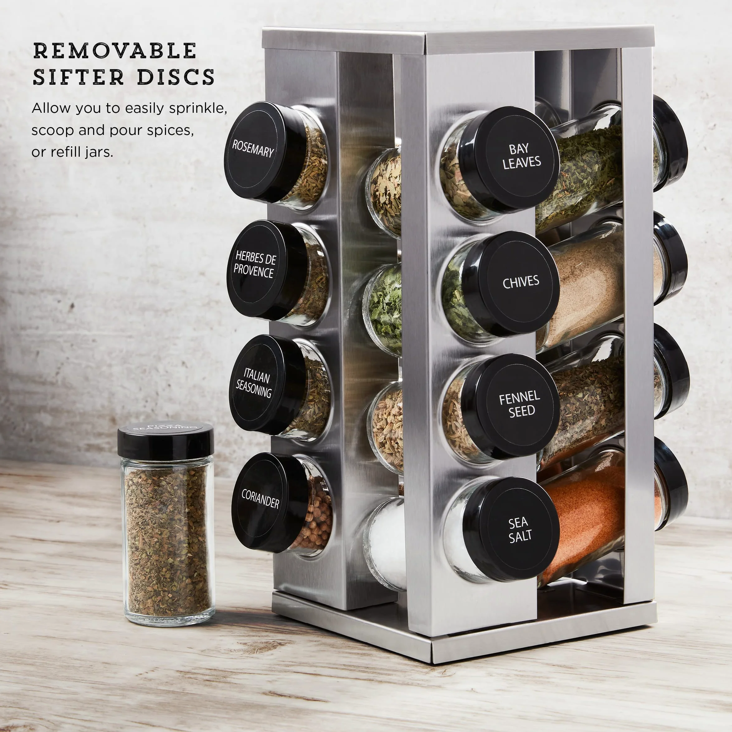 Kamenstein Heritage Étagère à épices pivotante pour comptoir de 16 pots avec recharges d'épices gratuites pour 5 ans