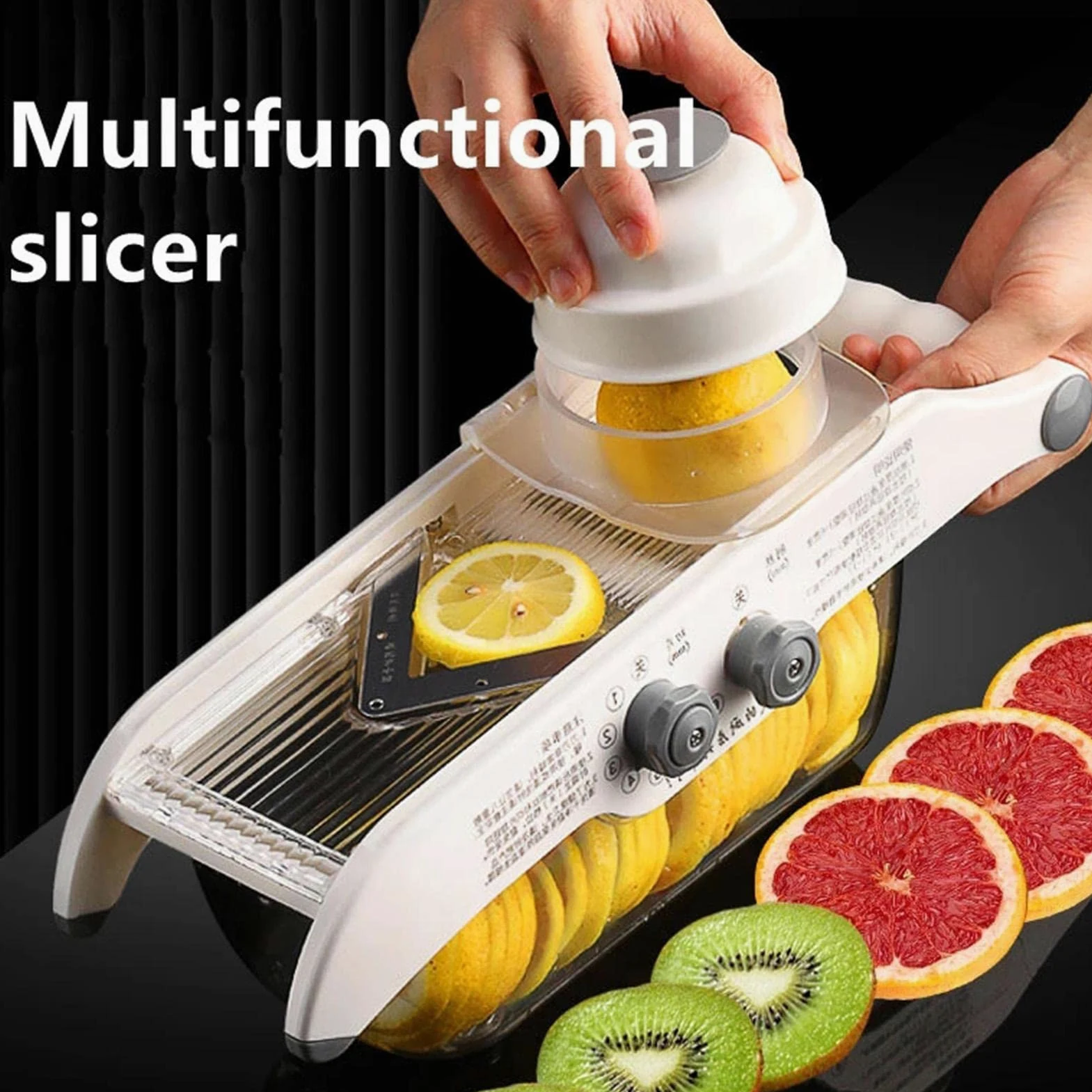 Trancheuse à citron – Trancheuse manuelle pour légumes et fruits avec récipient, épaisseur réglable, machine à trancher pour terre, citron, lingjiong
