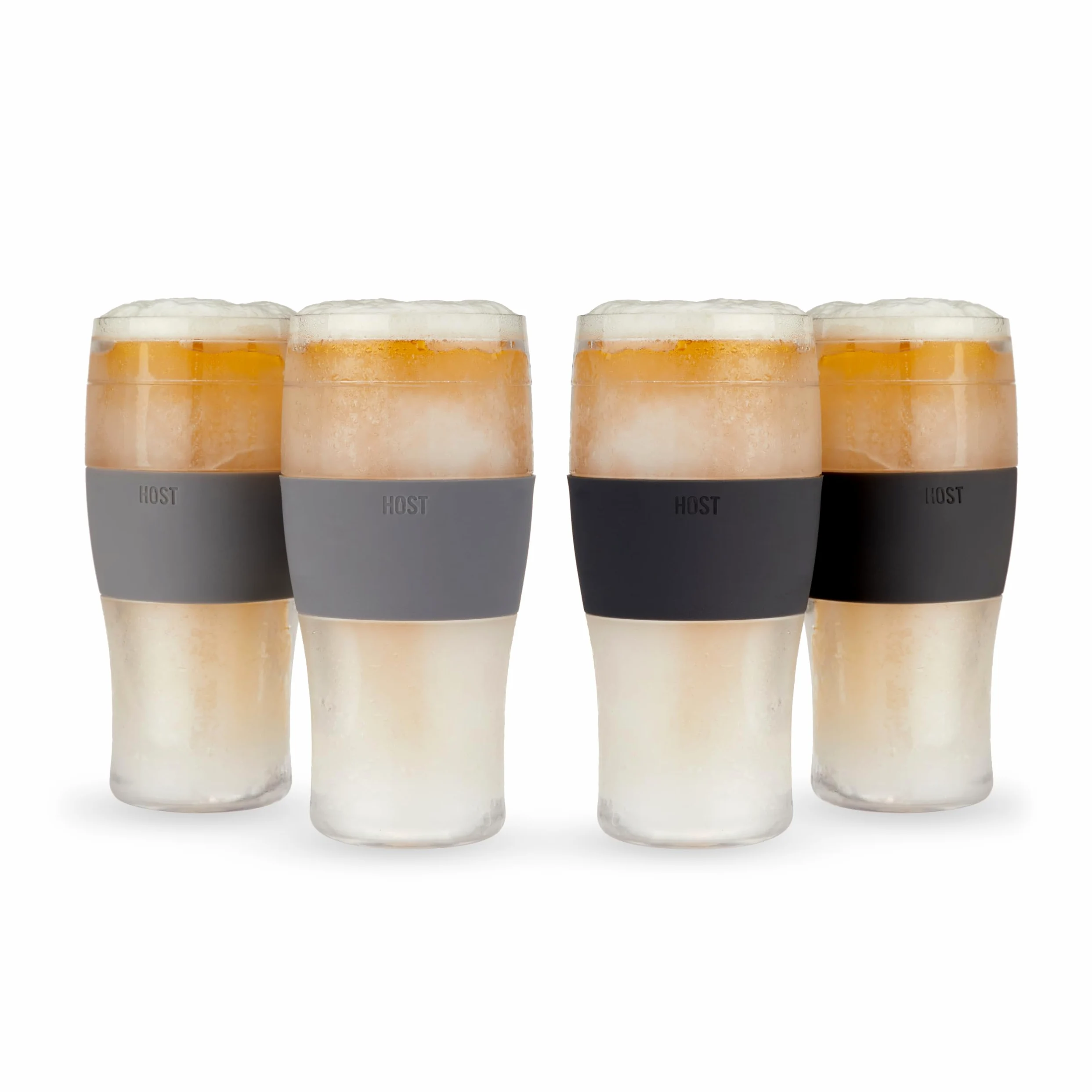Host Beer Freeze Verres à bière rafraîchissants, Plastique Double paroi Isotherme réfrigérant, Peuvent être congelés, avec Gel réfrigérant | Pinte à congeler, Lot de 2, 473 ML- Noir et Gris (10017)