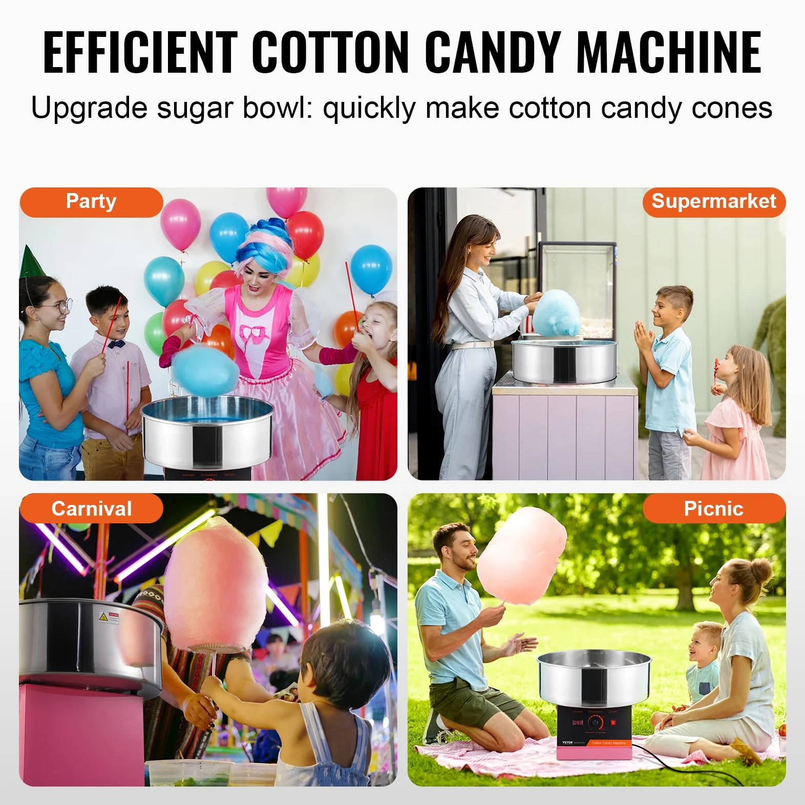VEVOR Machine à barbe à papa électrique, 1000W, appareil à barbe à papa commercial avec bol en acier inoxydable et cuillère à sucre, parfait pour maison, anniversaire d'enfant, fête de famille (rose)