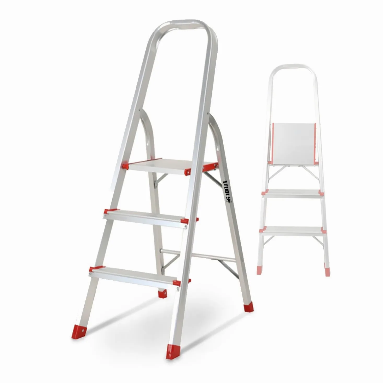 Escabeau à 3 marches BM TOOLS BMT-ESC3-ALU - Haut. de Travail : 59 cm - Prend Peu de Place et se Range Facilement - en Aluminium
