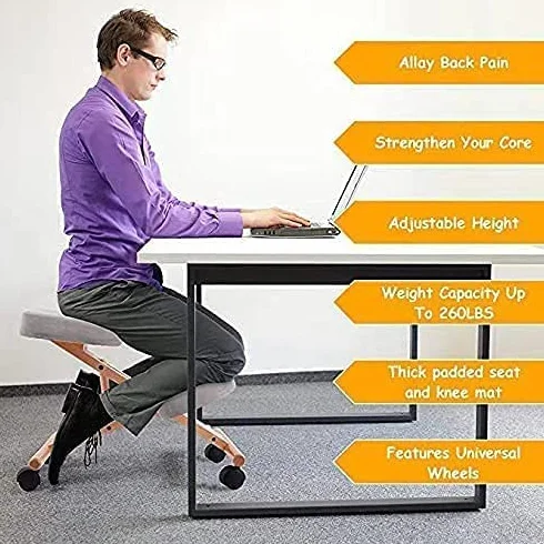 Chaise ergonomique professionnelle à hauteur réglable avec roulettes coussins confortables et support de genoux pour une bonne posture corriger les douleurs dorsales cervicales la
