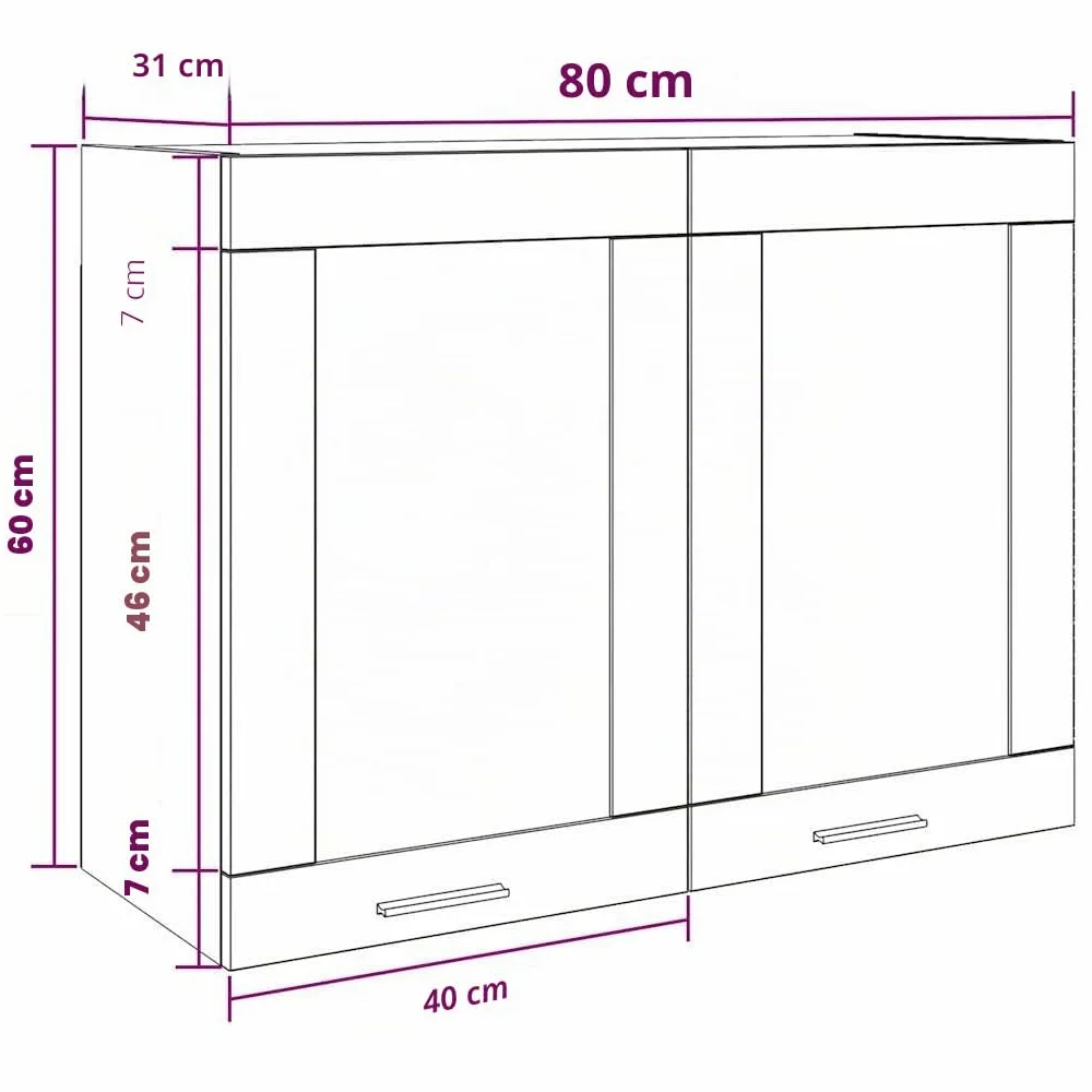 vidaXL Armoire Murale en Verre Lyon, Gris Béton, 80x31x60 cm, Bois d’ingénierie & Verre, Meuble Suspendu, Armoire pour Salle de Bain & Cuisine, Organisateur Maison