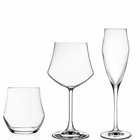 RCR EGO Service de verres de 18 pièces, composé de 6 flûtes, 6 verres à eau, 6 verres à vins, transparents, en cristal - Fabriqué en Italie
