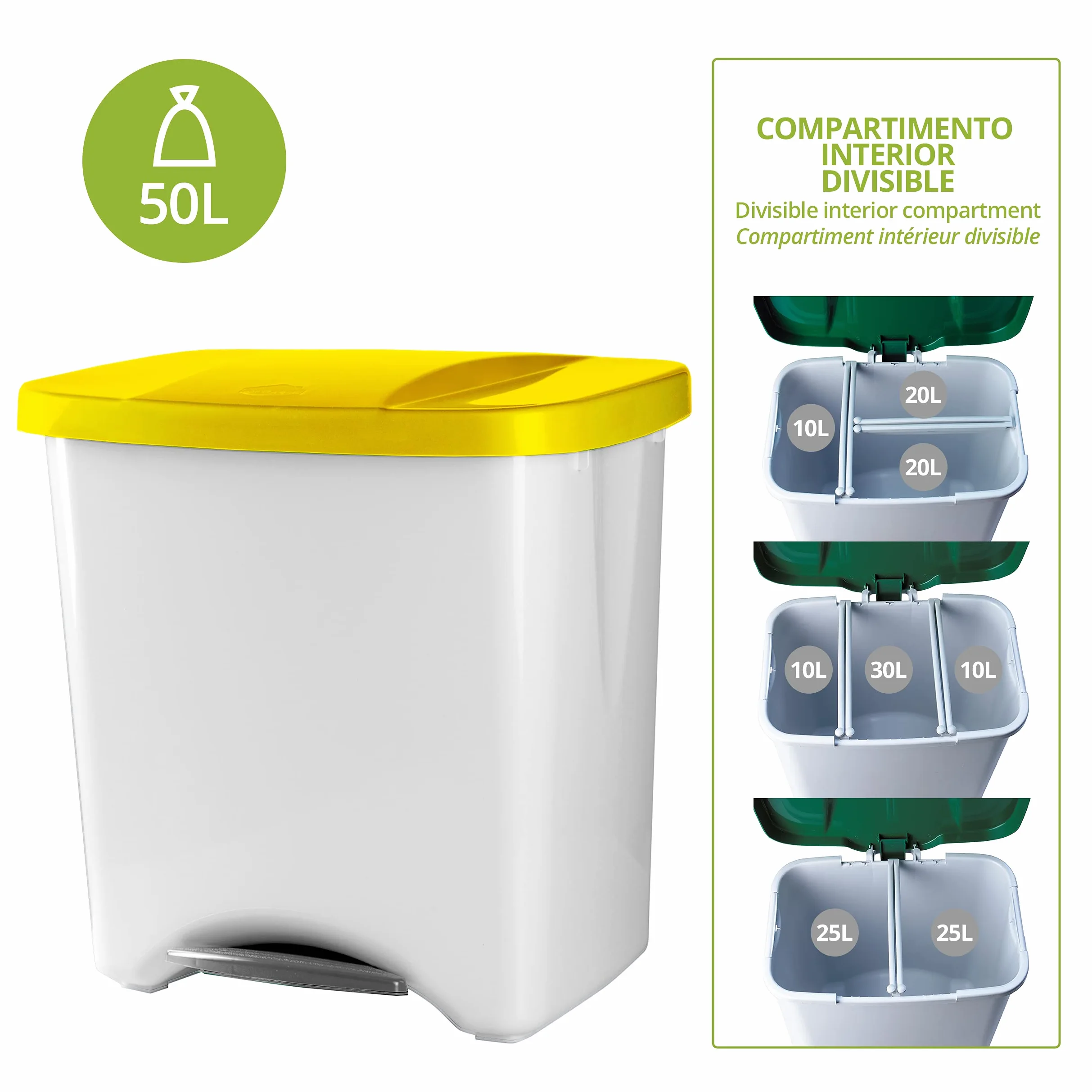 Poubelle à Pédale Écologique, 50 L, Jaune
