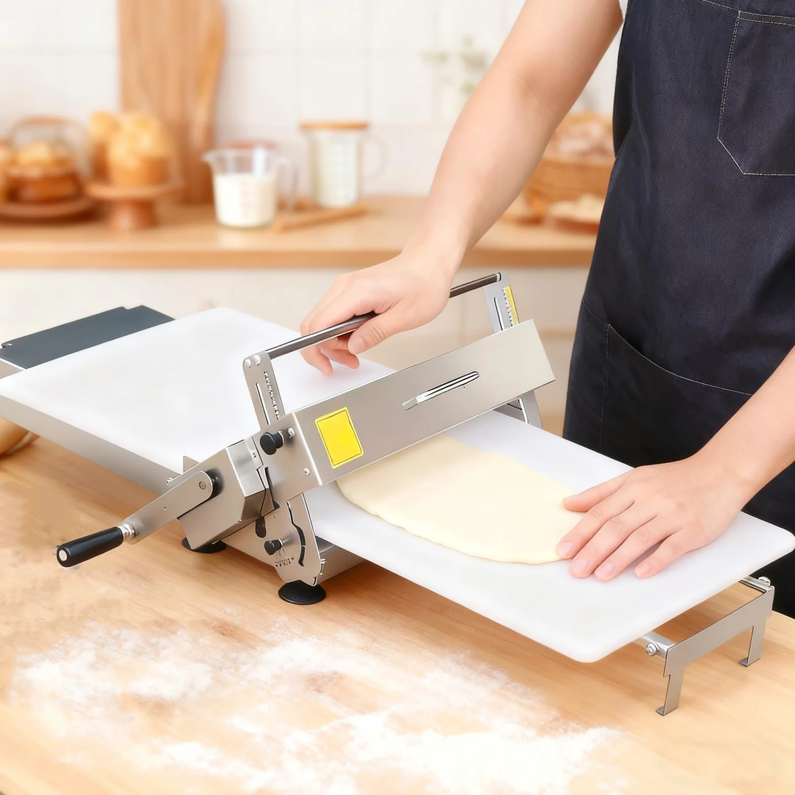 Laminoir à Pâte Pliable Manuel pour Boulangerie, Pizza et Croissants, Laminoire Manuel à Pate, Laminoir à Pâte Feuilletée, Laminoir à Pâtisserie en Acier Inoxydable A300