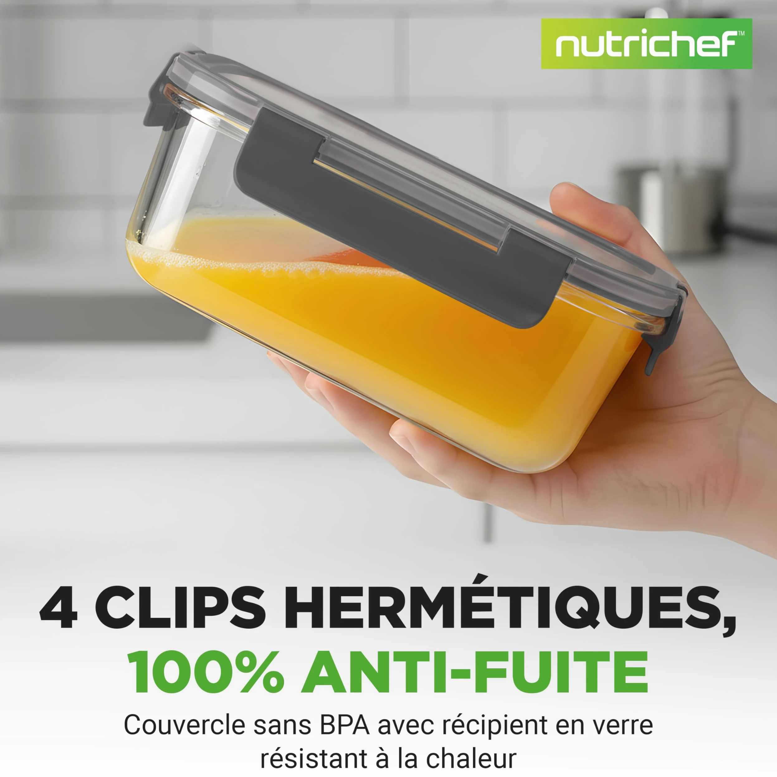 Nutrichef Ensemble de 12 Bocaux en Verre avec Couvercles Hermétiques – Récipients Empilables pour Meal Prep – Boîtes de Rangement Alimentaire en Verre avec Couvercle