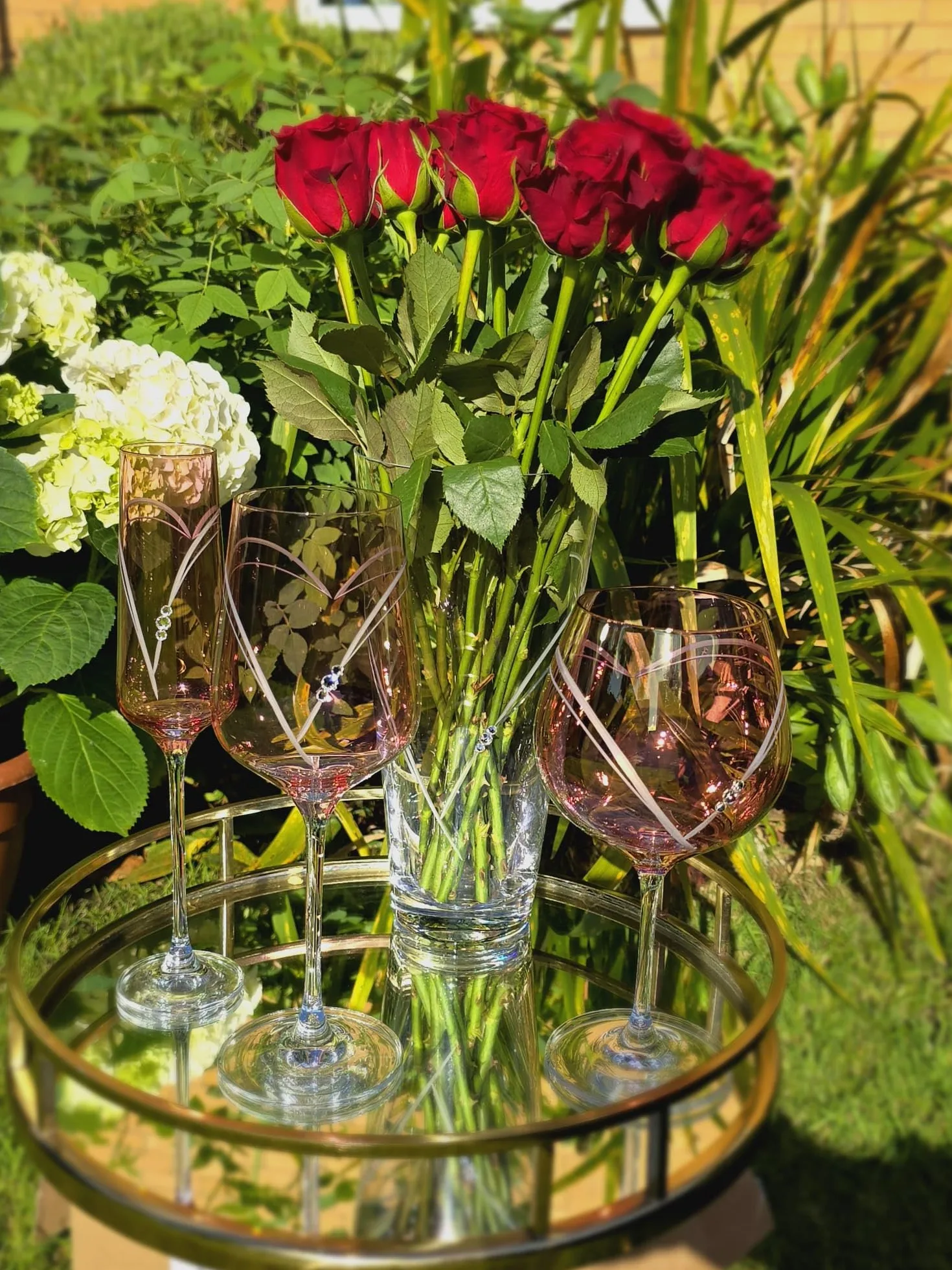 DIAMANTE Verre à gin Copa rose « Cœurs » – Verre unique rose G&T avec cristaux