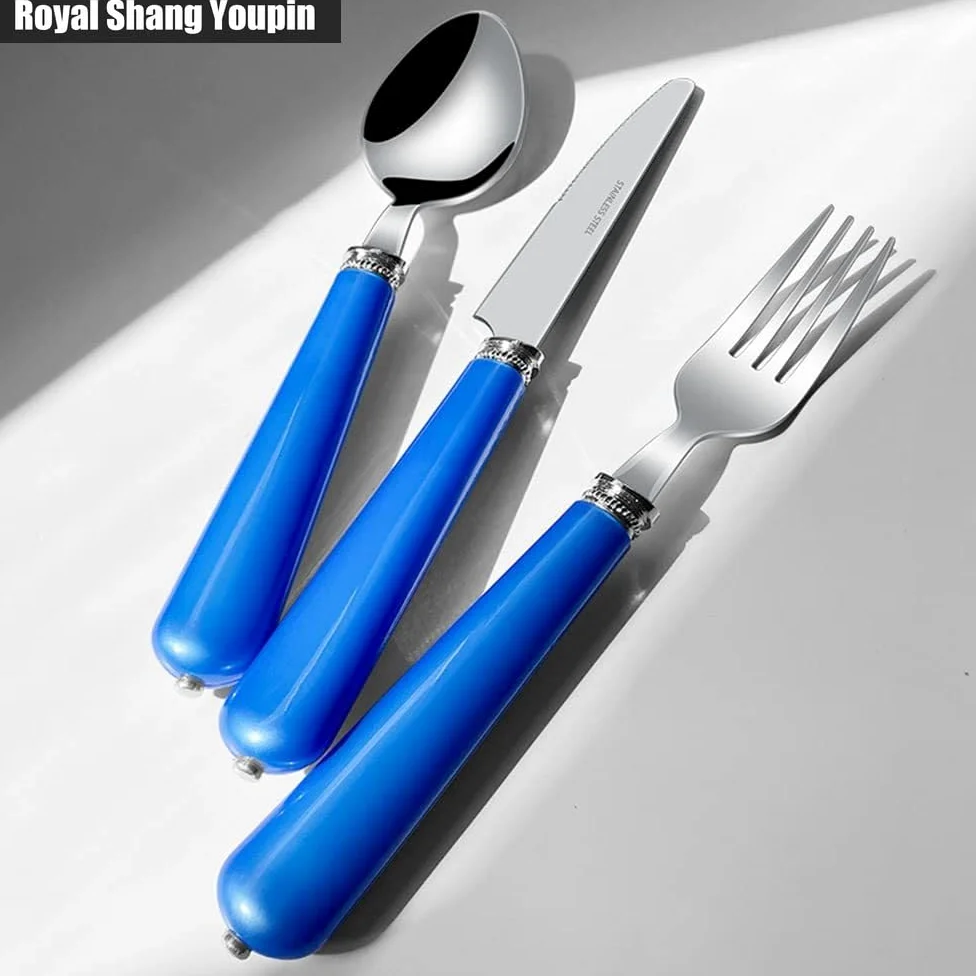 ABS Perle Poignée Cuisine Acier Inoxydable Argenterie Vaisselle Couverts Ensemble De Couverts Couteau À Steak Fourchette Cuillère Cuillère À Café Ustensiles (Beige,20 pièces)