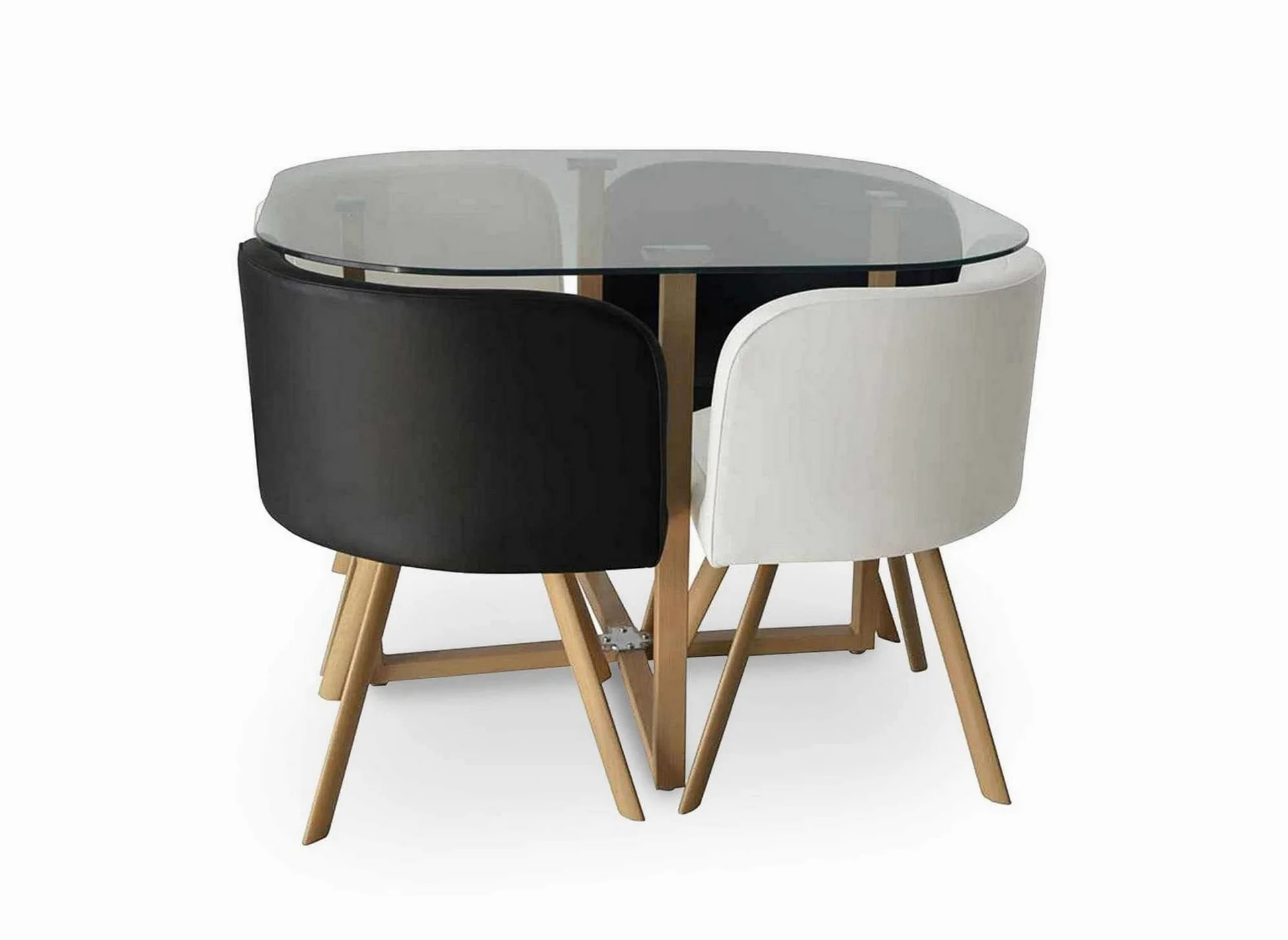 DecoInParis Ensemble Table à Manger en Verre + 4 chaises Noires et Blanches FLEN