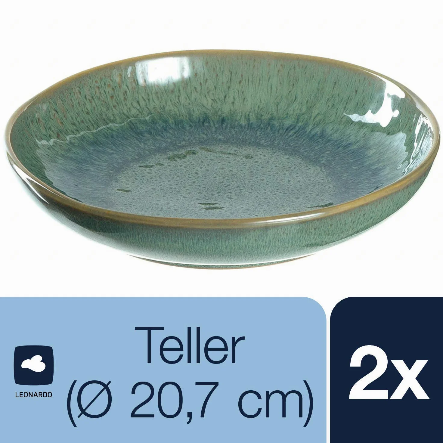 Leonardo Matera 026987 Lot de 2 assiettes creuses, en céramique, passent au lave-vaisselle, avec émail, 2 assiettes rondes en grès, en vert, diamètre : 20,7 cm