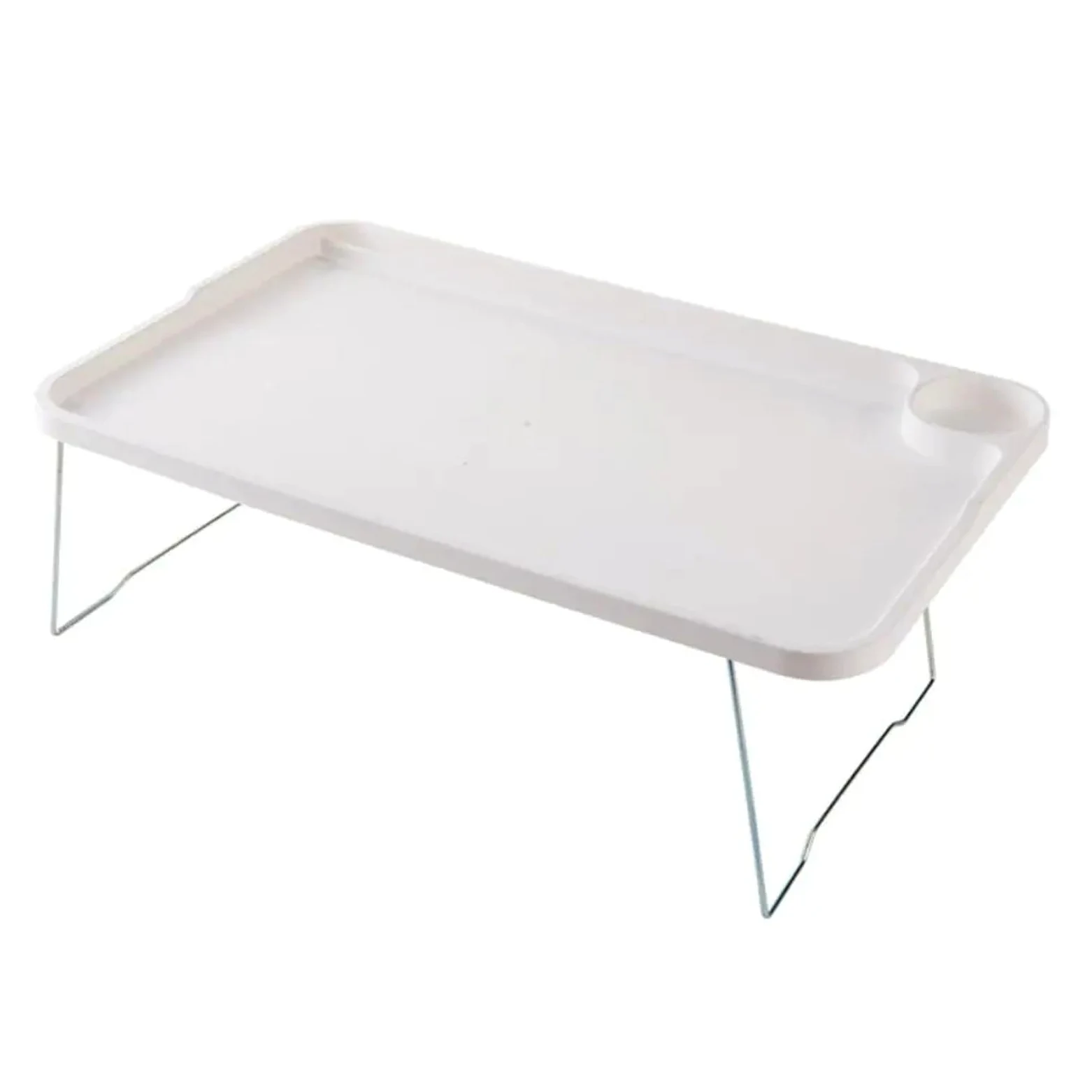 Plateau de lit pliable pour petit déjeuner et ordinateur portable - Porte-gobelet multifonction - Blanc - Idéal pour la maison et le bureau