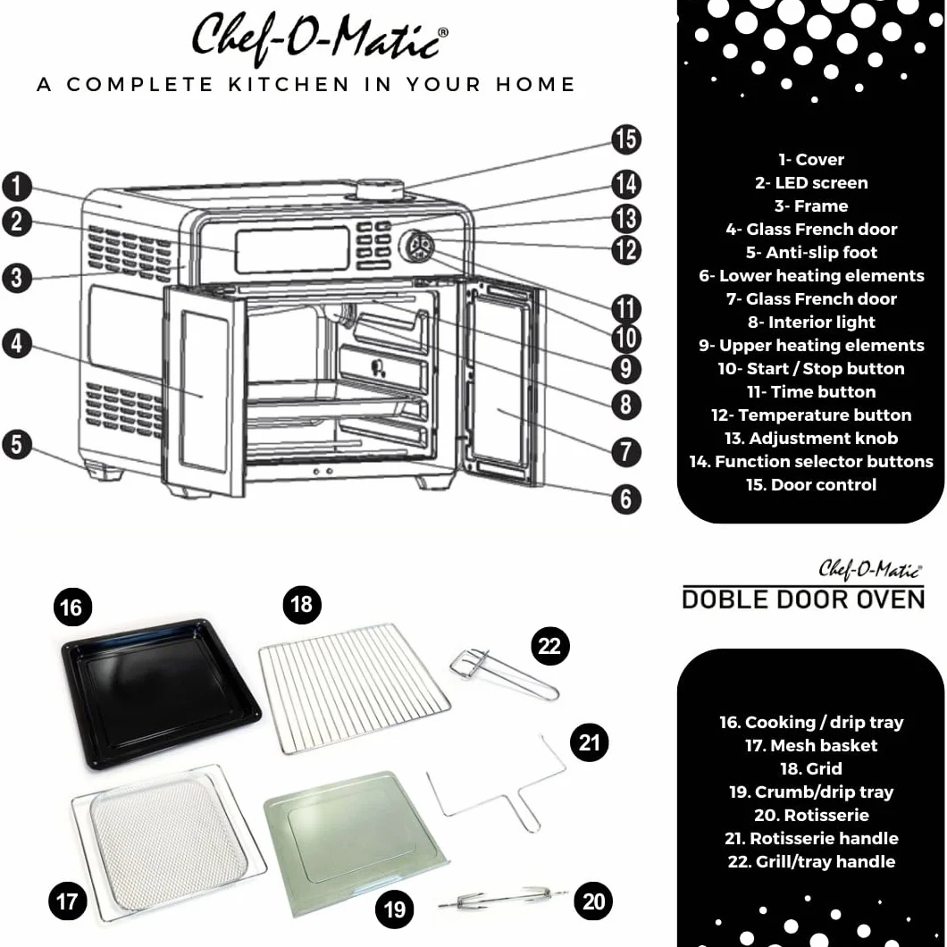 STARLYF Doble Door Oven Four Friteuse à Air XXL 28L | Double Porte, 18 Programmes, 1700W, Grill, Rôtissoire, Déshydrateur et Écran LCD | Four Électrique Multifonction de Cuisine