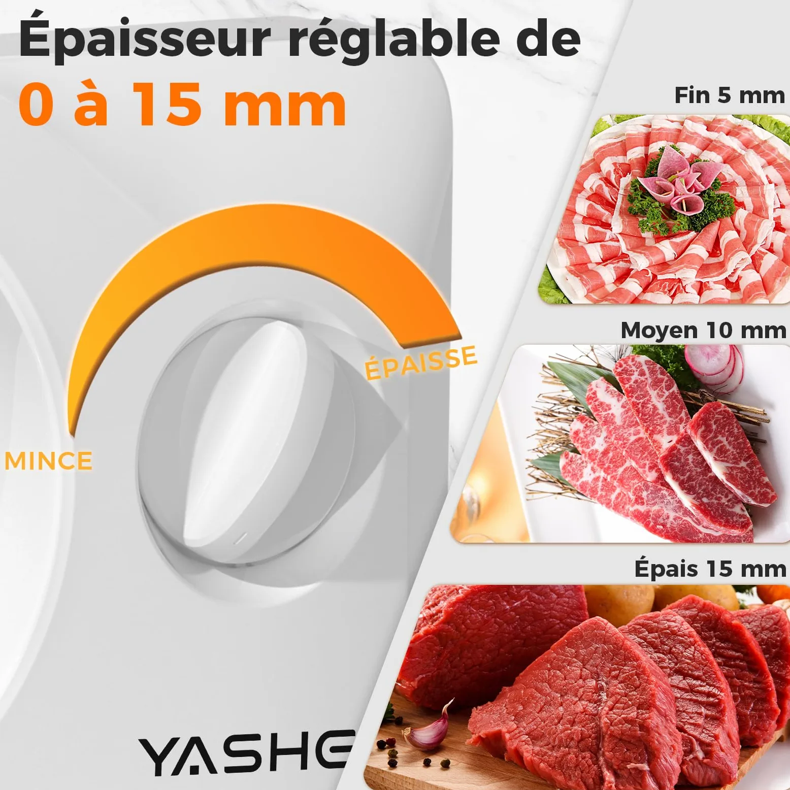 YASHE Trancheuse Électrique Pliable, 180W Trancheuse à Jambon, Lame Inox 17 cm, Épaisseur Réglable 0–15 mm, Compacte et Facile à Ranger pour Viande, Fromage, Pain, Légumes, Blanc