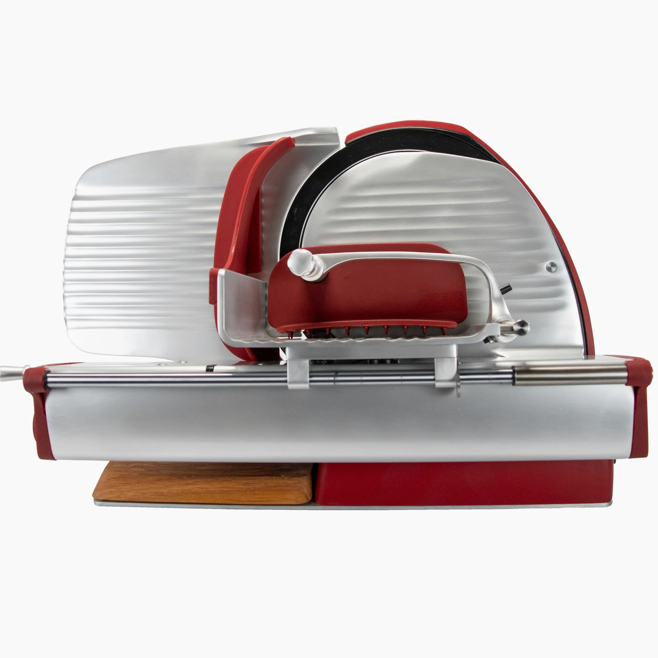 Berkel Home Line 250 Plus Trancheuse à charcuterie, électrique et compacte, rouge mat, idéale pour le prosciutto, les légumes et le fromage, avec planche en bois de qualité supérieure