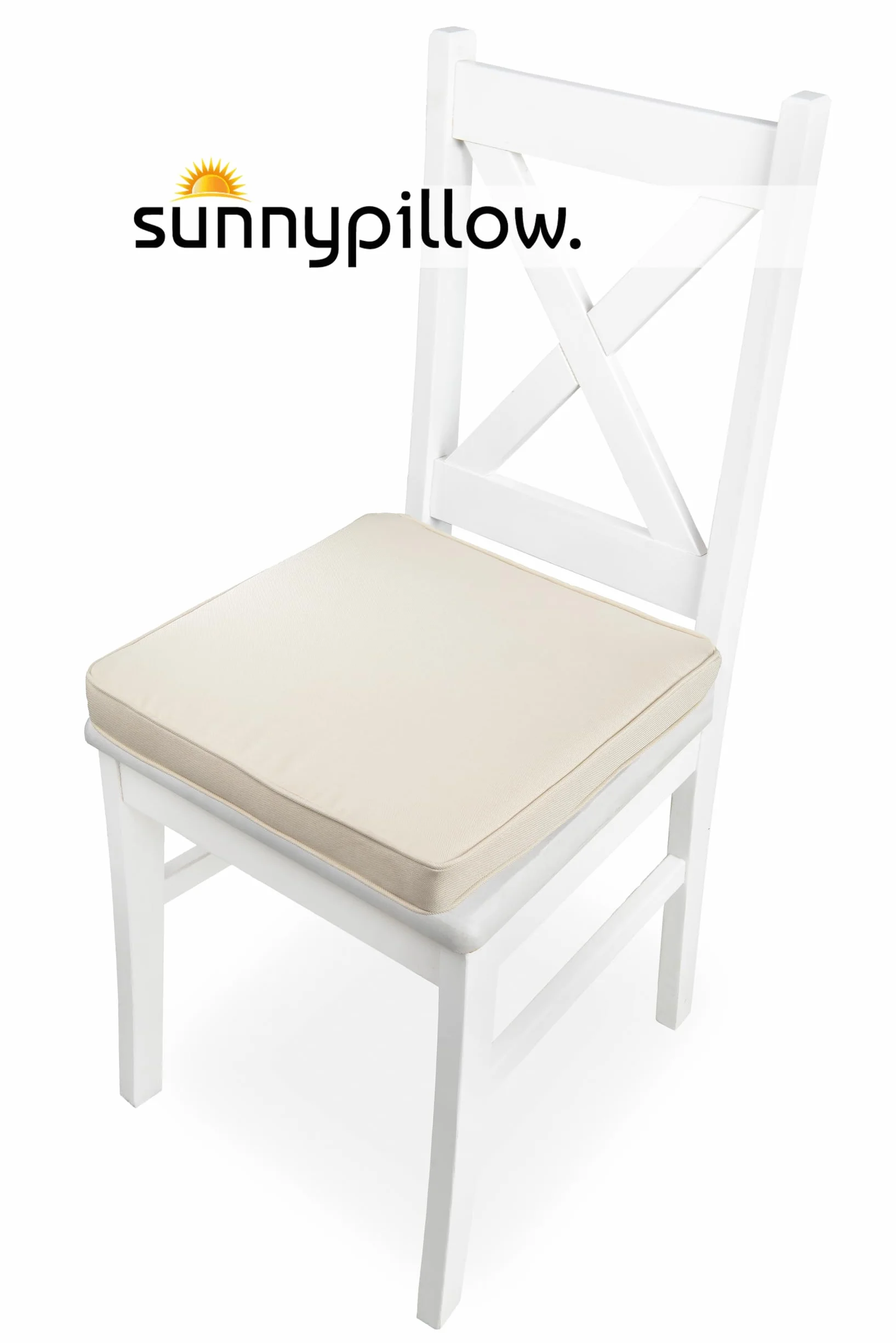 sunnypillow - Lot de 4 Coussins de Chaise - imperméables résistants aux UV - 50 x 50 x 5 cm - Coussin d'assise pour bancs - Coussin de siège pour la Maison et Le Jardin - Intérieur/Extérieur - Ecru