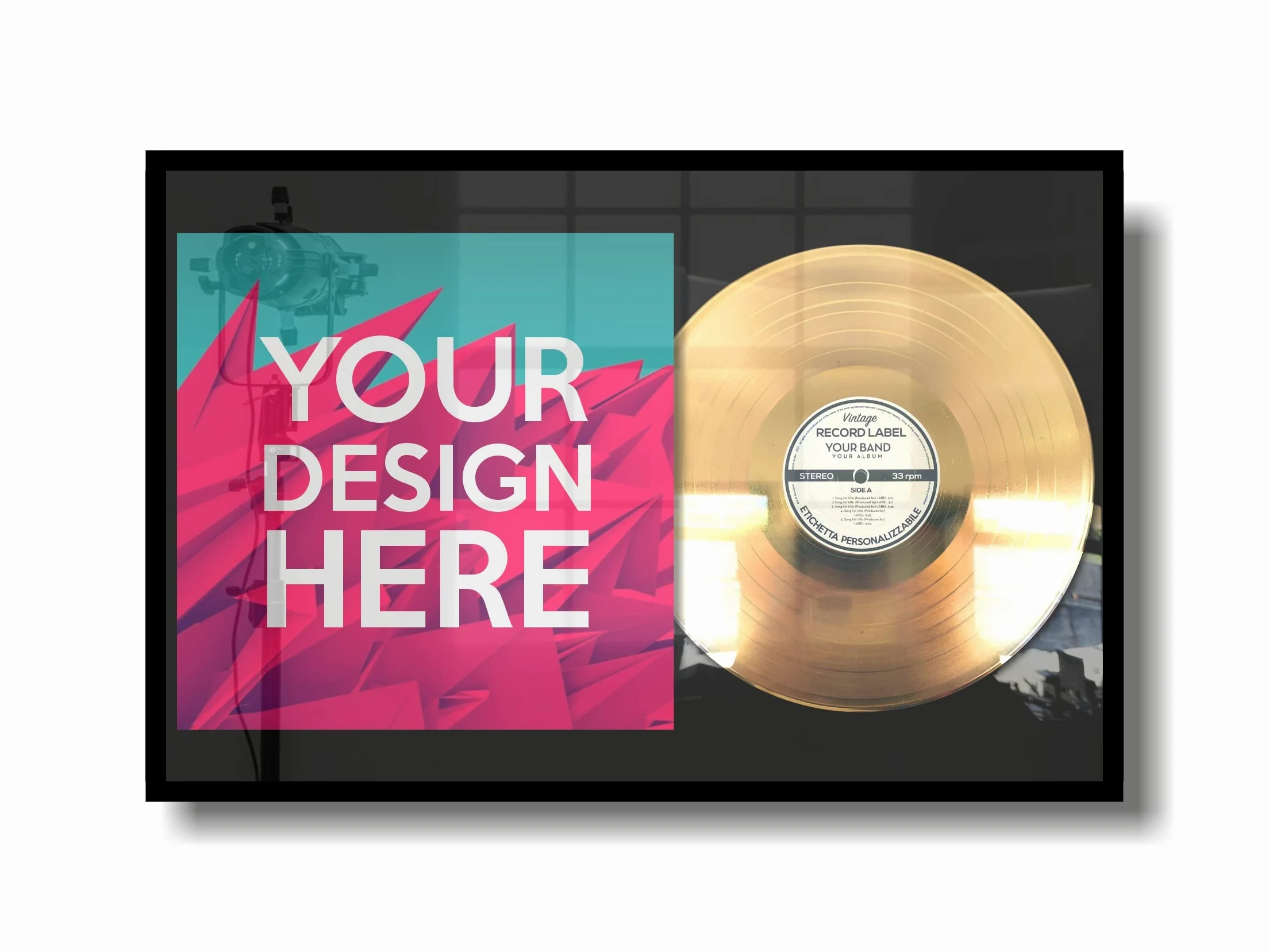 Disque d'or personnalisable encadré avec album cover - Idée cadeau pour musiciens, chanteurs, DJ, fabricants et fans (or)