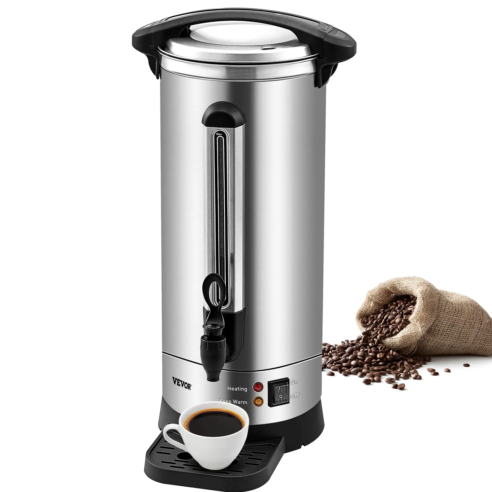 VEVOR Percolateur à Café 16,4 L 110 Tasses Distributeur de Boissons Chaudes en Acier Inoxydable Filtre Permanent Marmite à Vin Chaud 90-98 ℃ Maintenu Infusion Rapide Appareil Chauffe Eau Thé Chocolat
