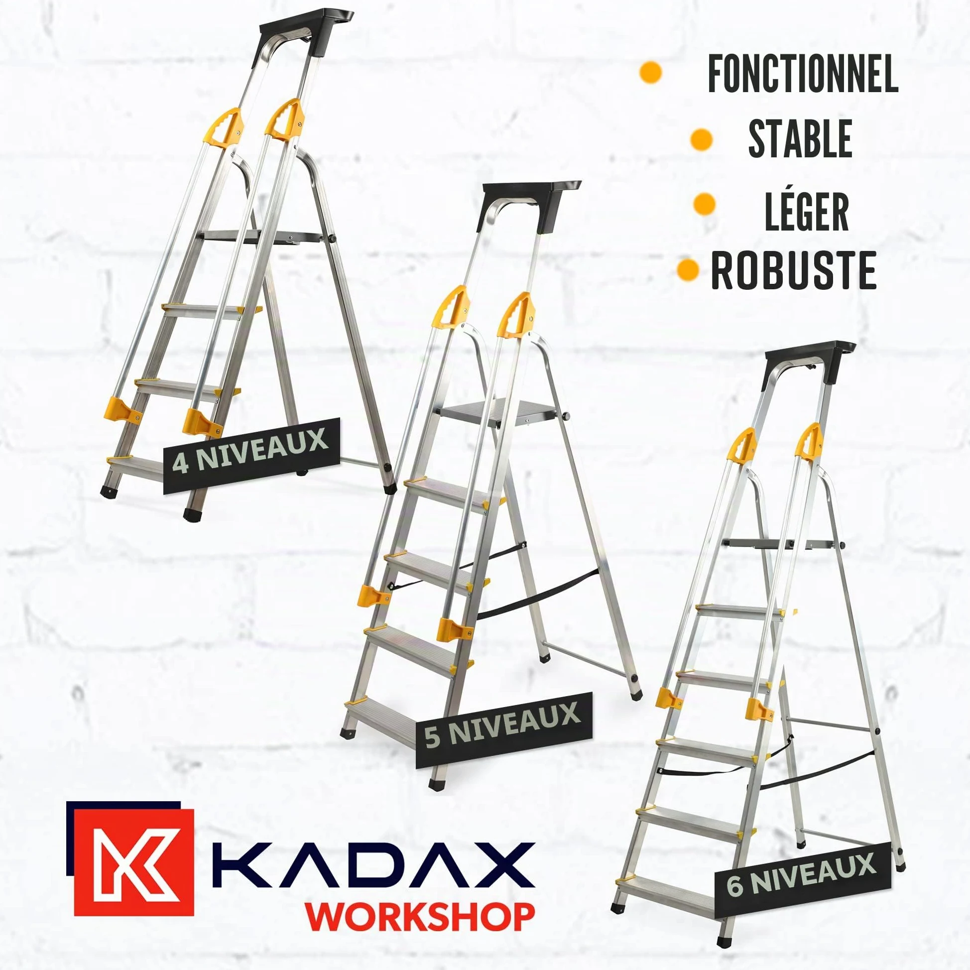 KADAX Échelle en Aluminium avec Une Capacité de Charge de 150 kg, Escabeau avec Conception Robuste pour Travaux Domestiques et Professionnels (6 Marches)