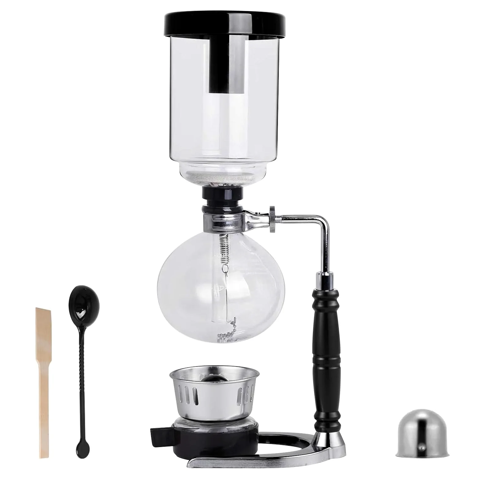 LIROPAU Machine à café siphon, cafetière sous vide, siphon à café japonais, 5 tasses, 600 ml, résistant à la chaleur, avec base de filtre anti-goutte, outils d'extraction pour café infusé à la main